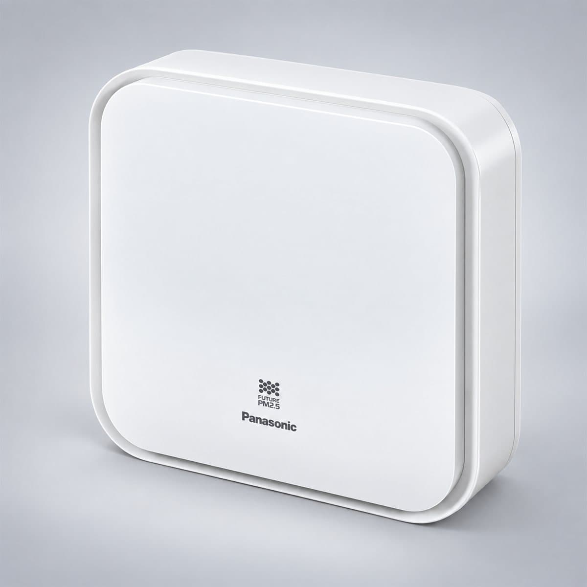 Quạt cấp gió lọc bụi mịn PM2.5 Panasonic chụp góc nghiêng 3/4, thấy rõ mặt và cạnh bên