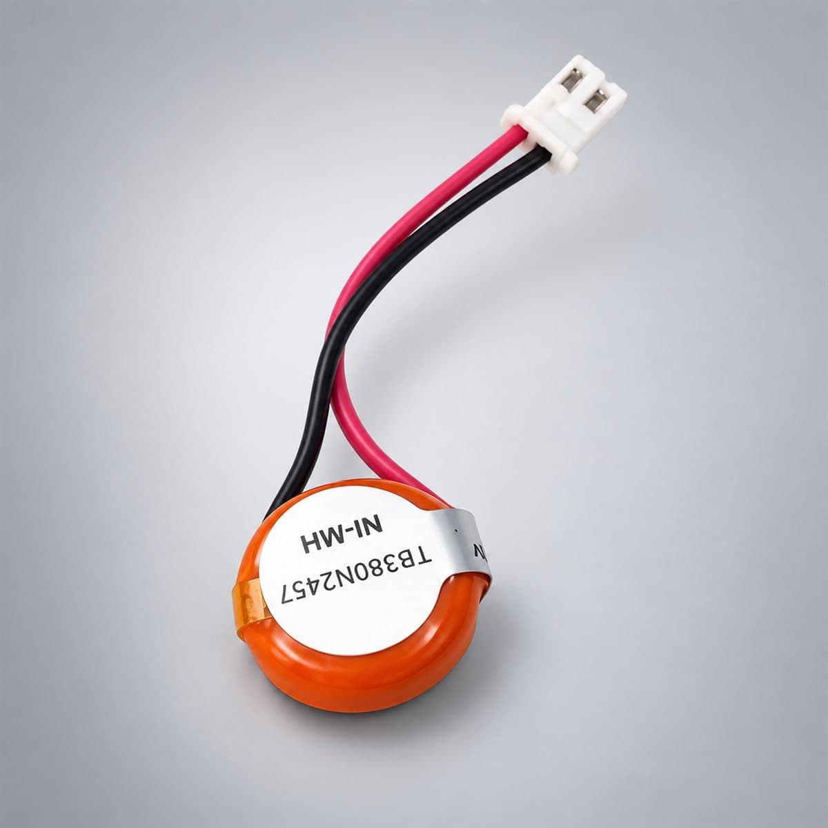 Pin dự trữ cho công tắc đồng hồ TB118 Panasonic chụp góc nghiêng 3/4, thấy rõ mặt và cạnh bên