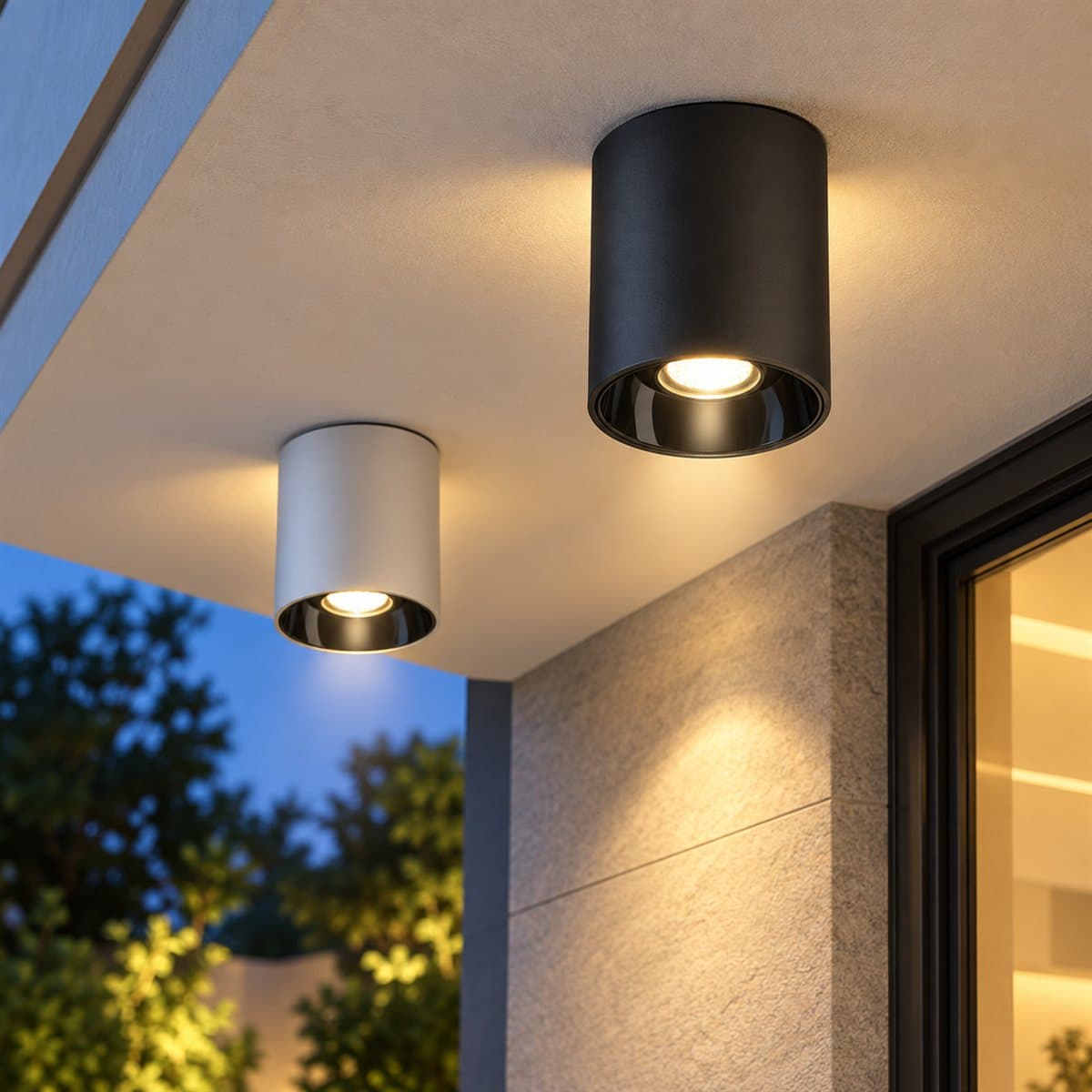 Đèn downlight trụ ngoài trời Panasonic đã lắp đặt, đang chiếu sáng