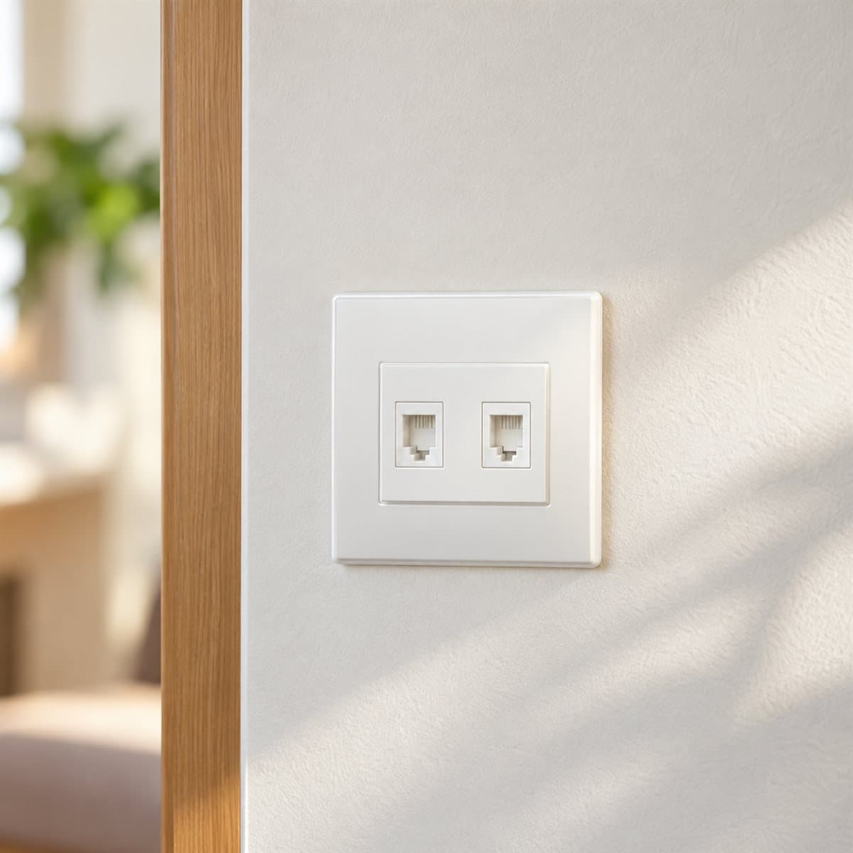 Ổ điện thoại đôi Vivace Schneider đã lắp đặt trong nhà