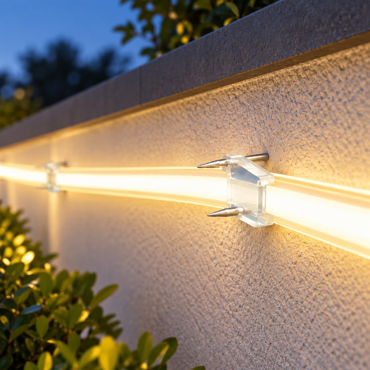 Nẹp gắn tường LED dây ngoài trời Panasonic đã lắp đặt, đang chiếu sáng