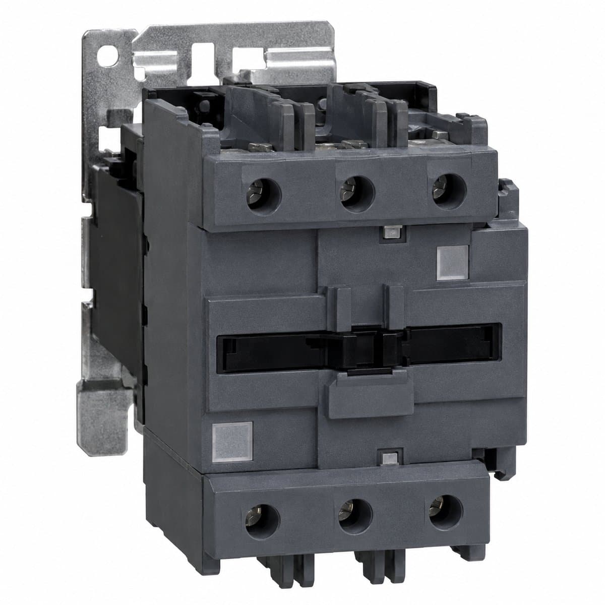 Khởi động từ Easy TeSys LC1E coil 24VDC Schneider trên nền trắng, ảnh sản phẩm chính diện
