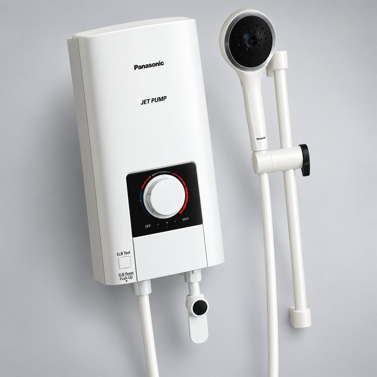 Máy nước nóng trực tiếp cao cấp Panasonic chụp góc nghiêng 3/4, thấy rõ mặt và cạnh bên