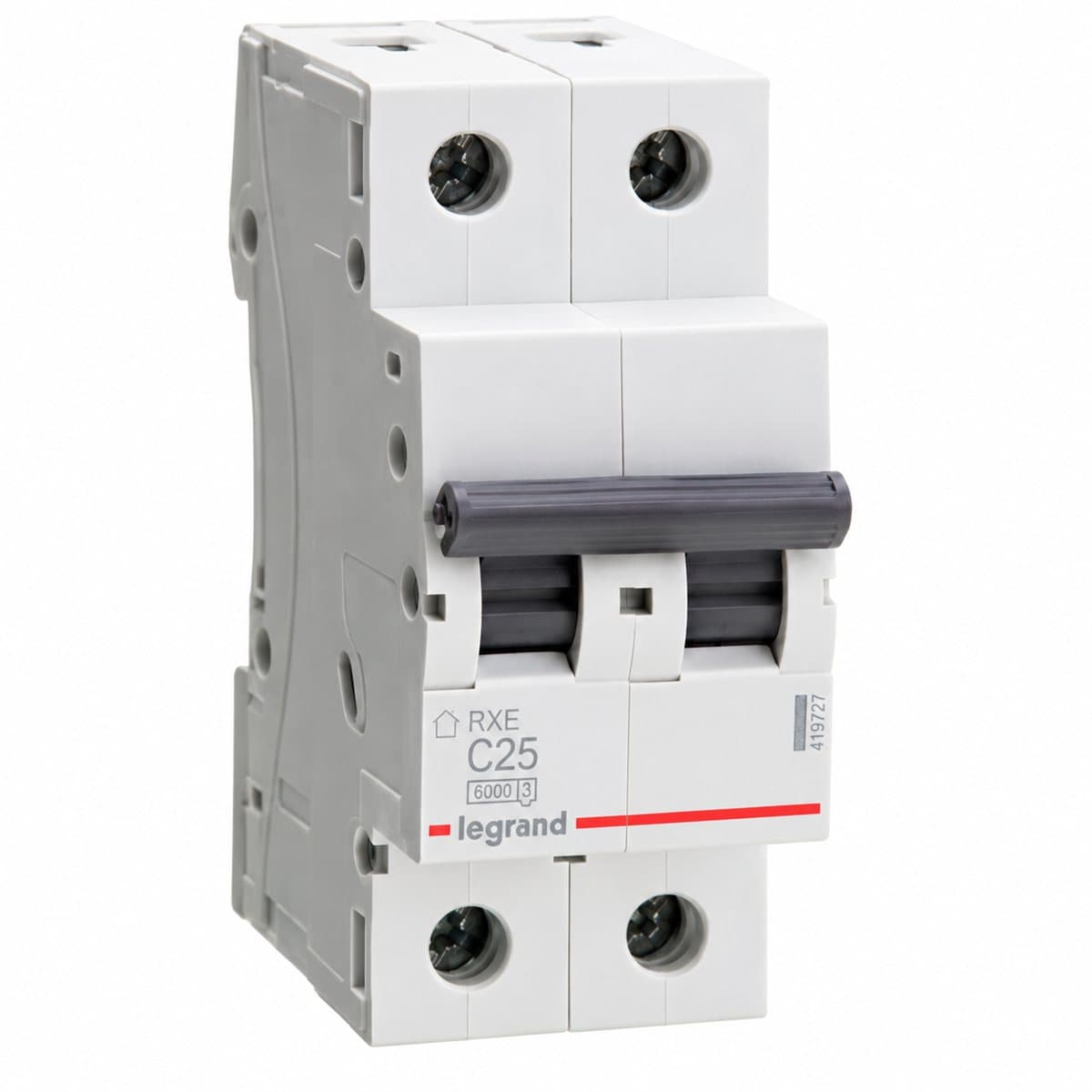 Cầu dao tự động MCB RXE Legrand trên nền trắng, ảnh sản phẩm chính diện