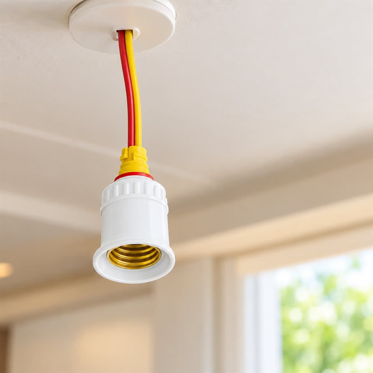 Đui đèn E27 di động có dây dài 20cm Panasonic đã lắp đặt trong nhà
