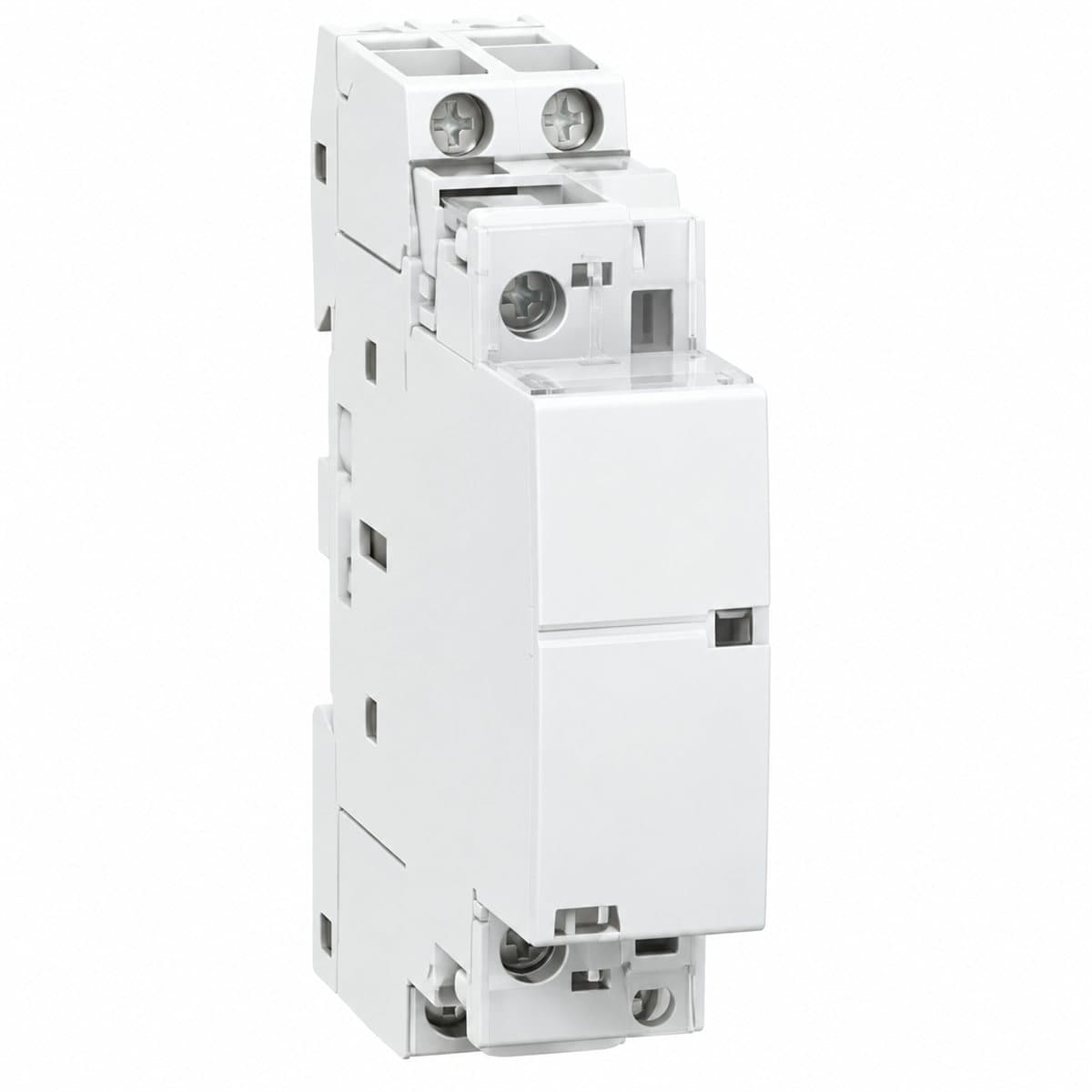 Contactor mô-đun Acti9 iCT Schneider trên nền trắng, ảnh sản phẩm chính diện