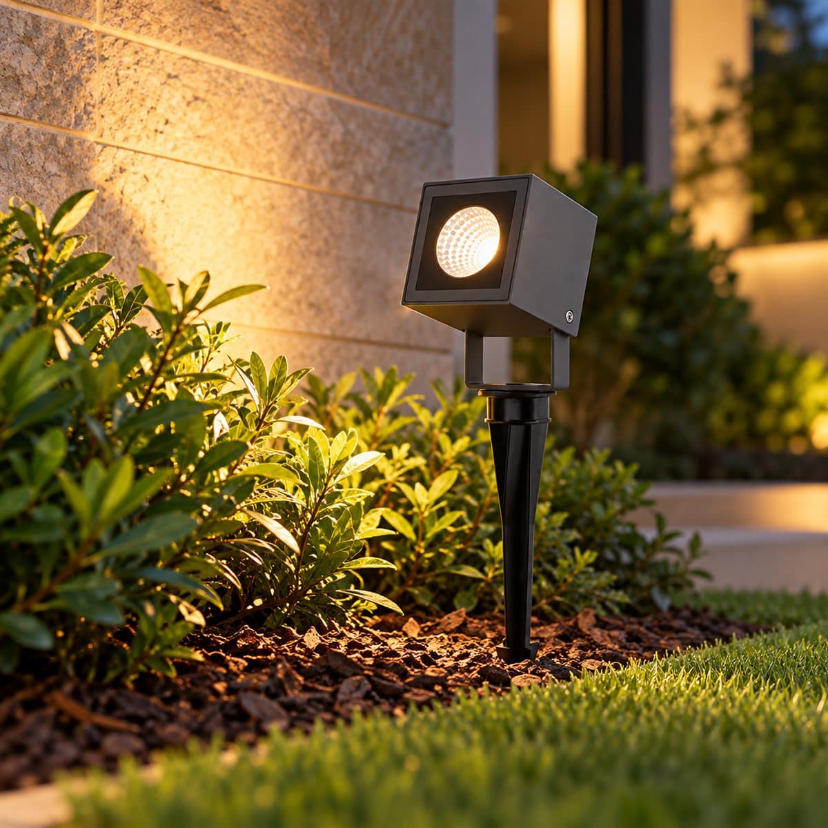 Đèn spotlight sân vườn LED NSP2746 Panasonic đã lắp đặt, đang chiếu sáng