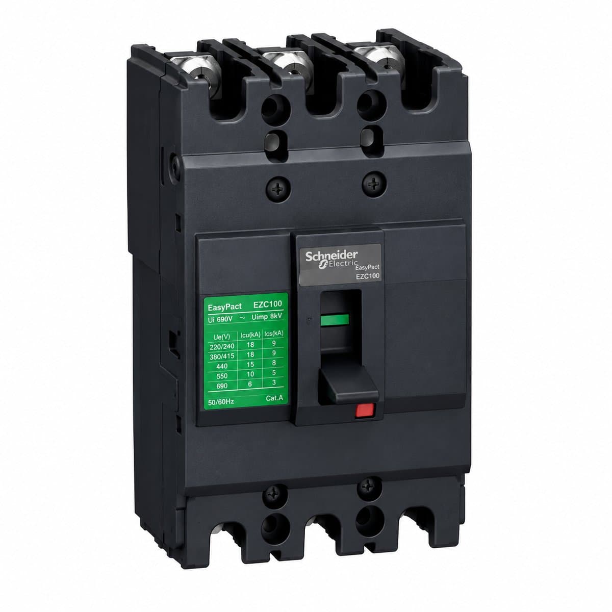 MCCB EasyPact EZC100 Schneider trên nền trắng, ảnh sản phẩm chính diện