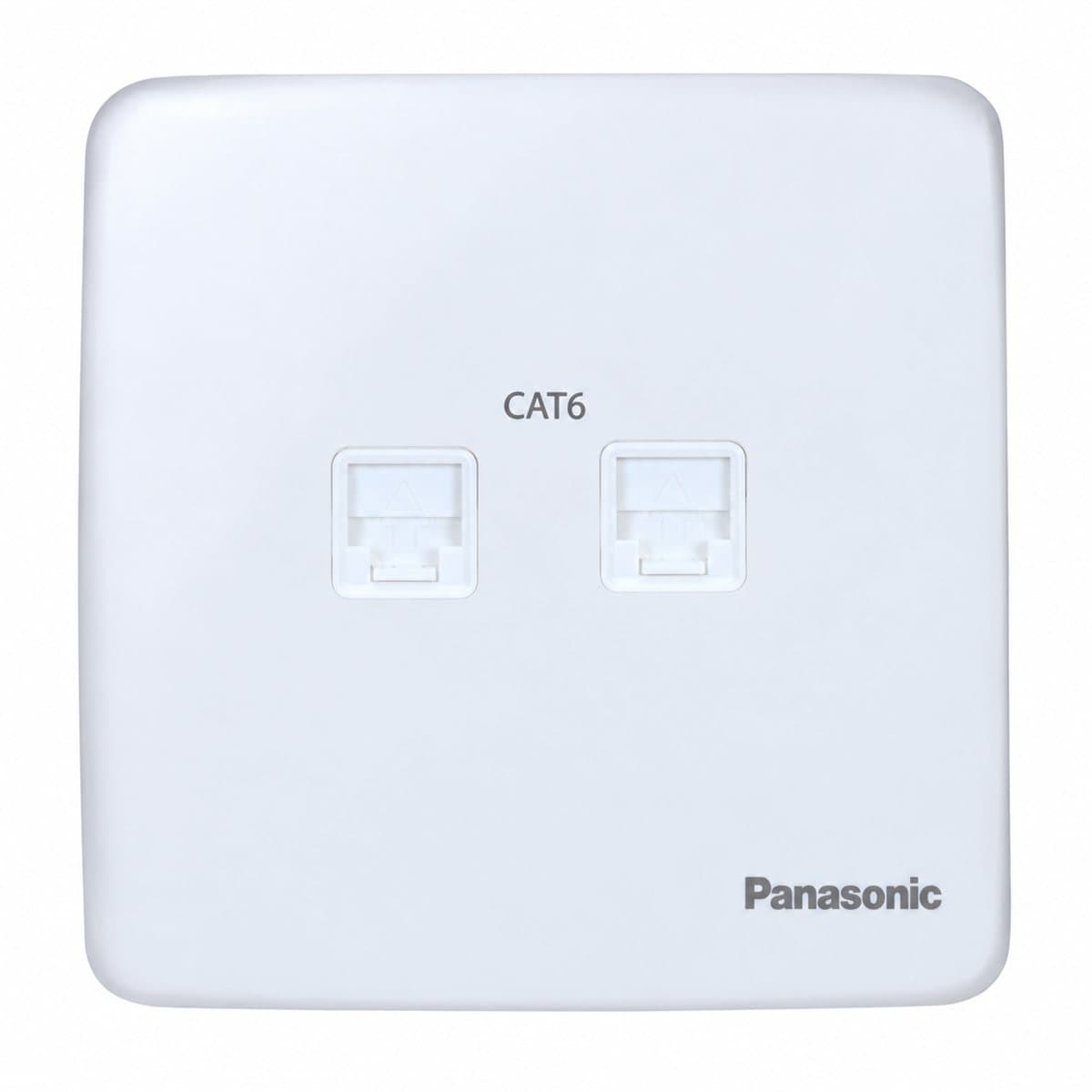 Bộ 2 ổ cắm data CAT6 Minerva Panasonic trên nền trắng, ảnh sản phẩm chính diện