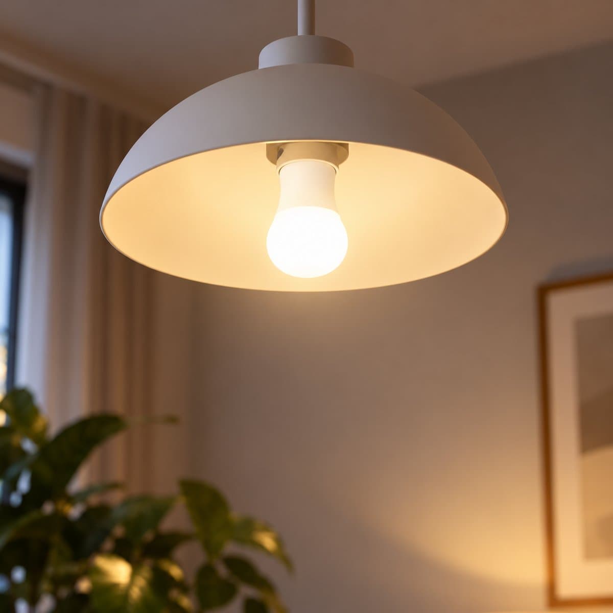 Bóng đèn thông minh Hue A60 E27 Philips đã lắp đặt, đang chiếu sáng