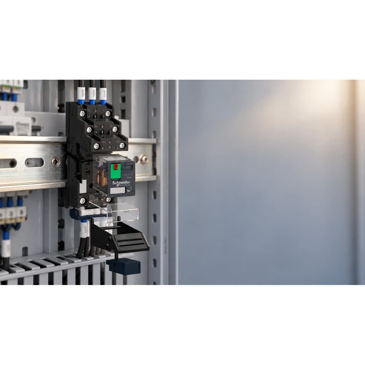 Đế cắm và phụ kiện rơ le thu nhỏ Schneider đã lắp đặt trong nhà