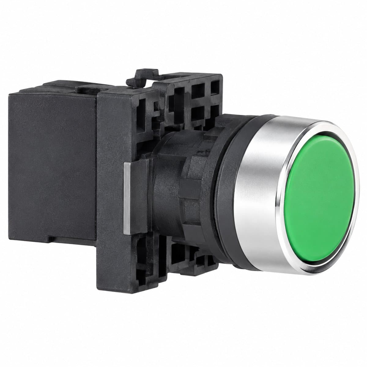 Nút nhấn phẳng Harmony XA2 Ø22 Schneider trên nền trắng, ảnh sản phẩm chính diện