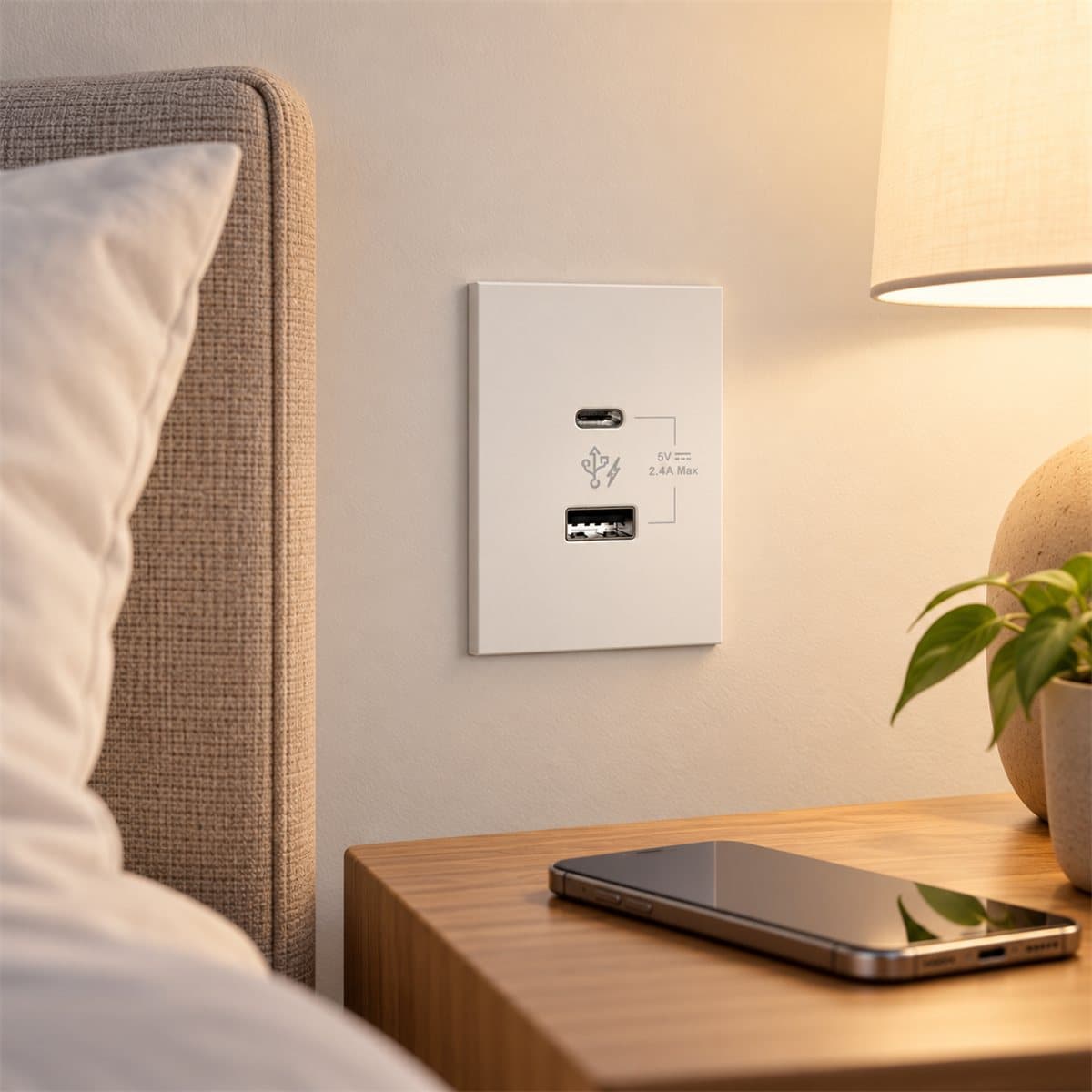 Ổ sạc USB A+C AvatarOn A Schneider đã lắp đặt trong nhà