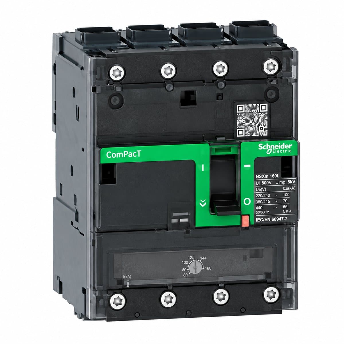 MCCB ComPacT NSXm Schneider trên nền trắng, ảnh sản phẩm chính diện
