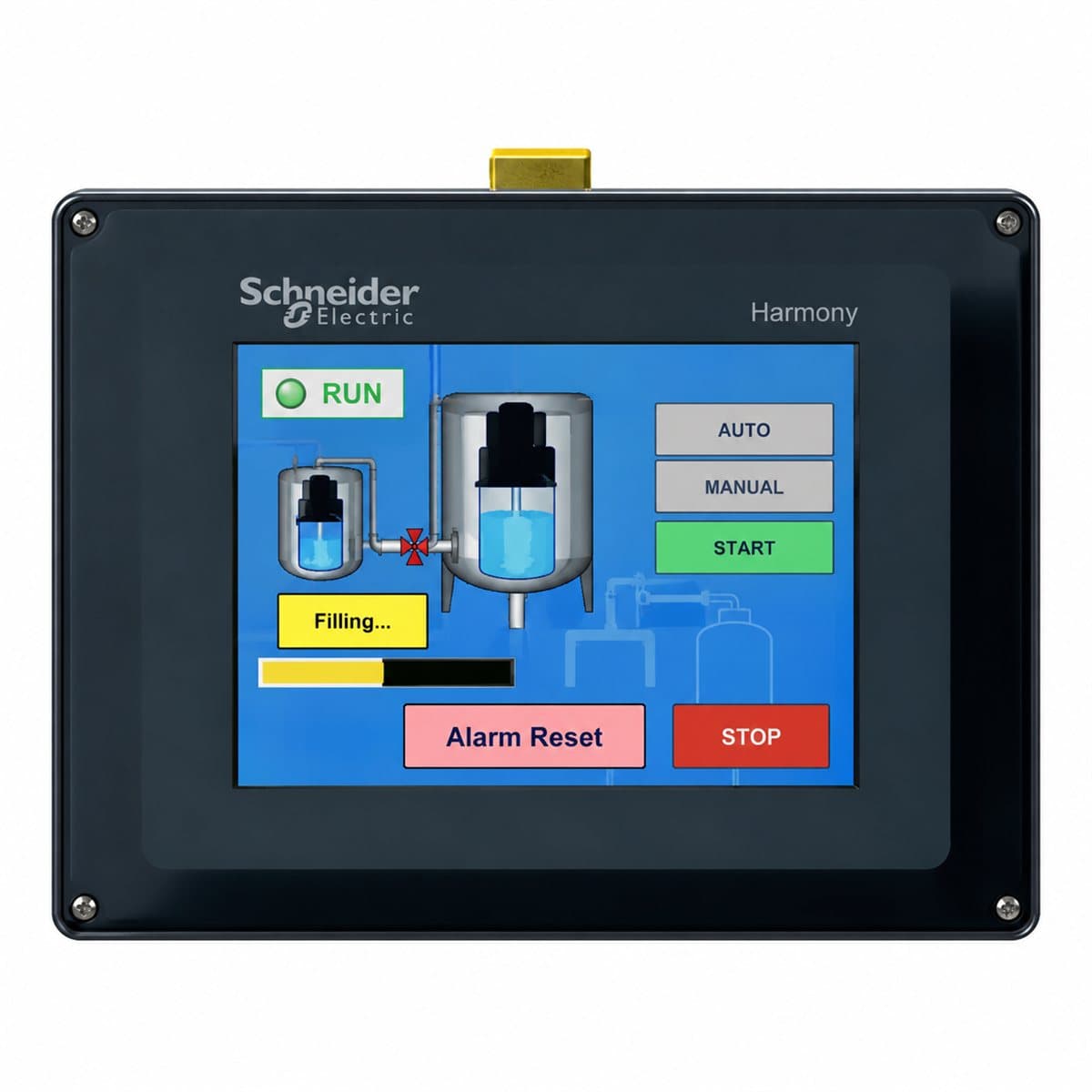 Màn hình HMI Harmony STU Schneider trên nền trắng, ảnh sản phẩm chính diện