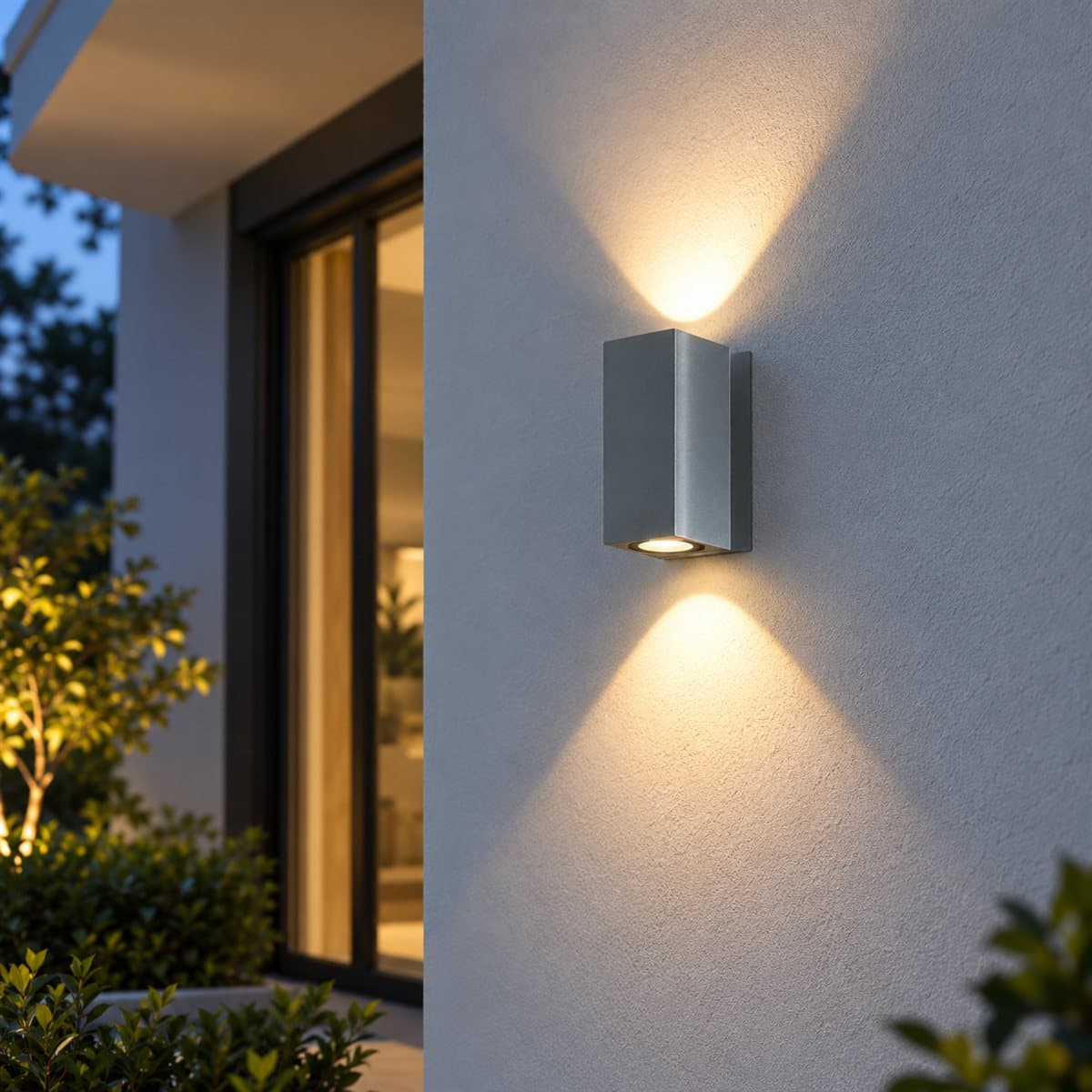 Đèn gắn tường ngoài trời LED NBL2621 Panasonic đã lắp đặt, đang chiếu sáng