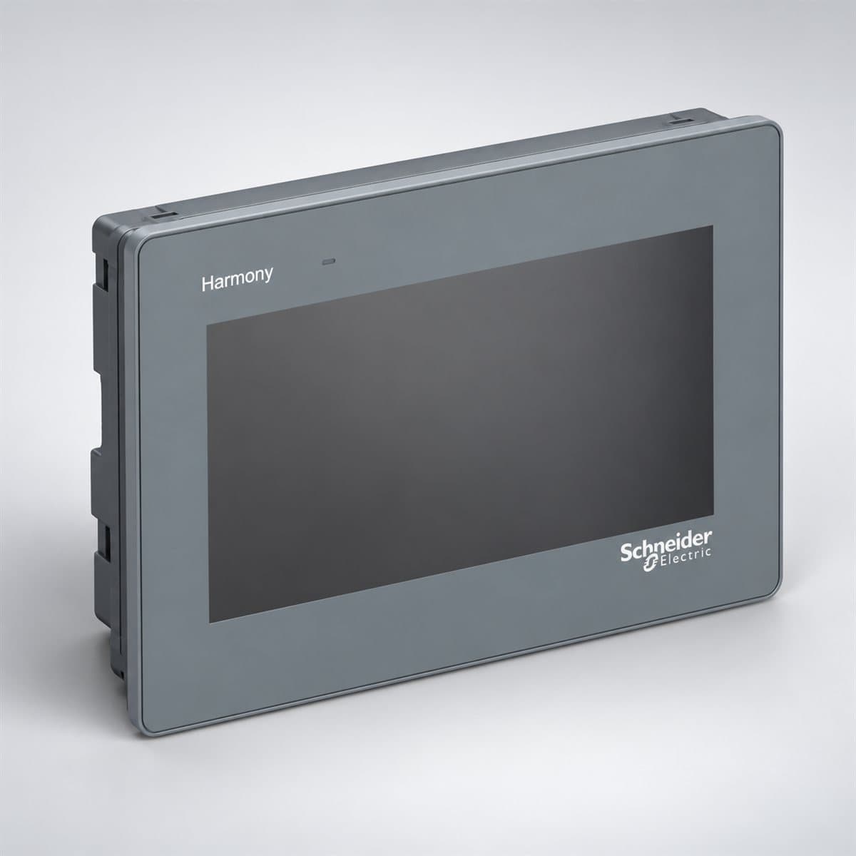 Màn hình Easy Touch Panel HMIET6 Schneider chụp góc nghiêng 3/4, thấy rõ mặt và cạnh bên