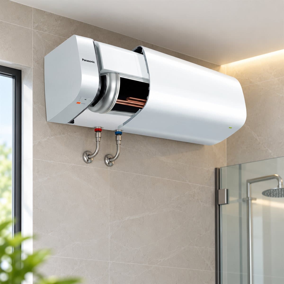 Máy nước nóng gián tiếp Panasonic đã lắp đặt trong nhà