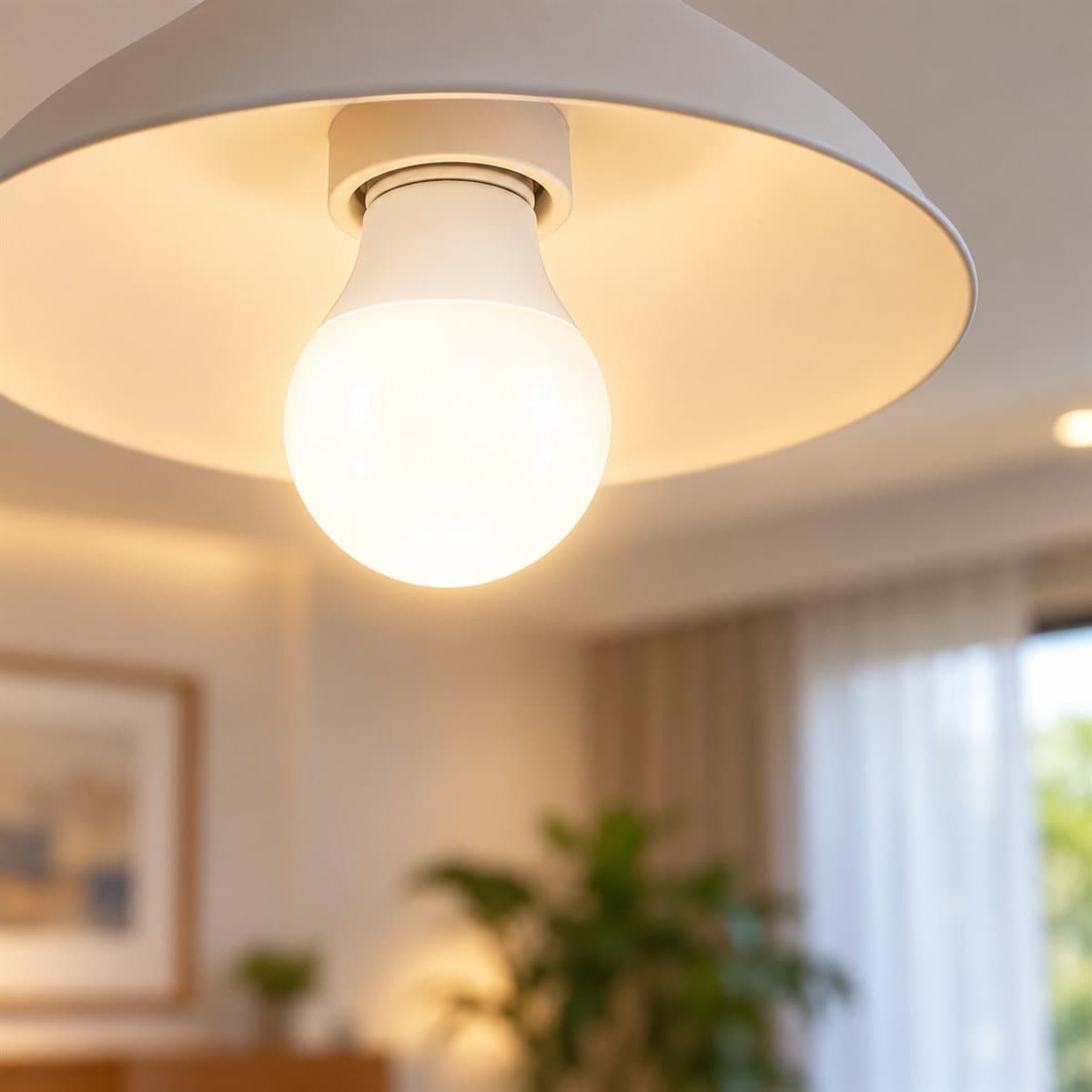 Bóng đèn LED bulb tròn E27 NLBA Panasonic đã lắp đặt, đang chiếu sáng