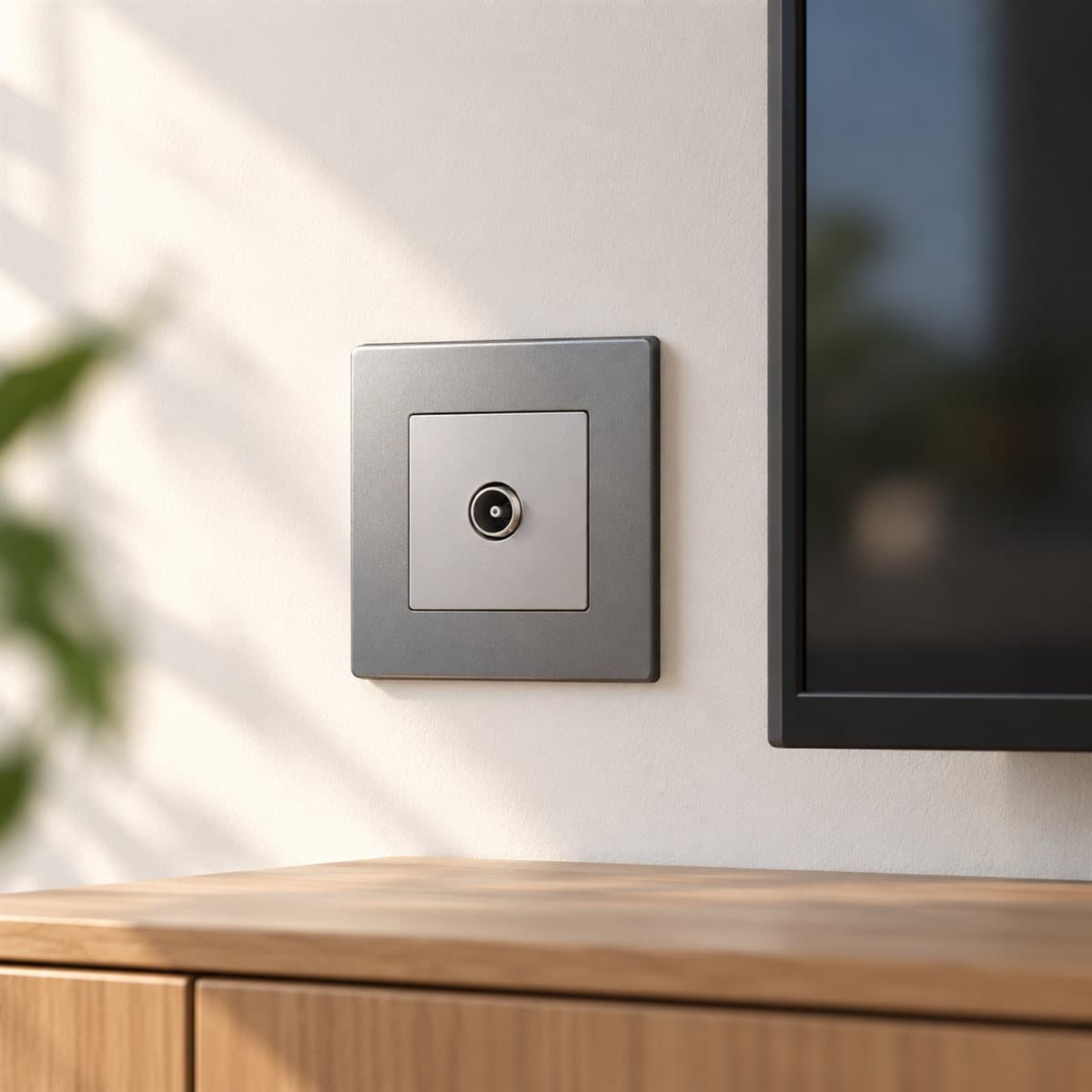 Ổ cắm TV đơn Mallia Senses Legrand đã lắp đặt trong nhà