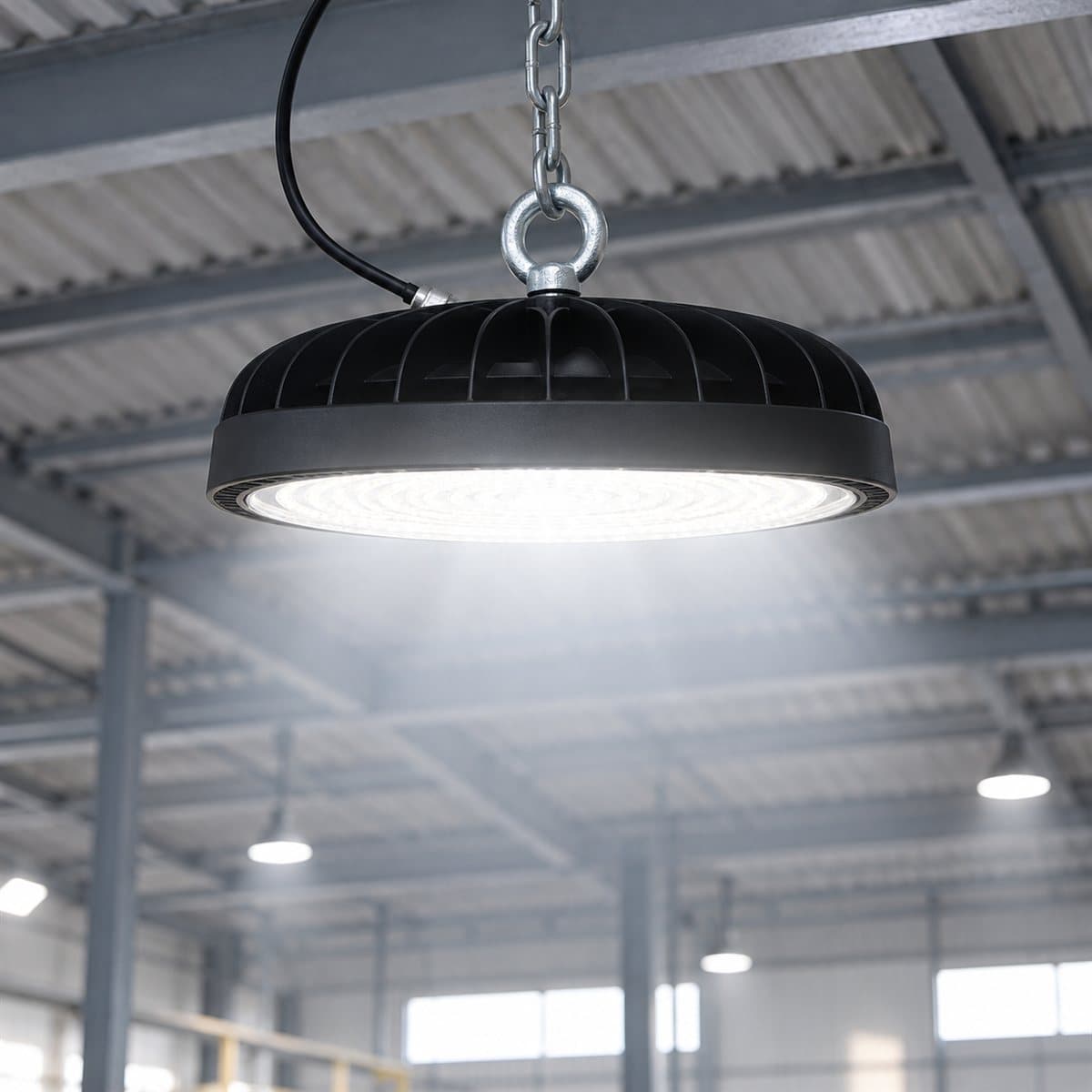 Đèn highbay nhà xưởng Panasonic đã lắp đặt, đang chiếu sáng