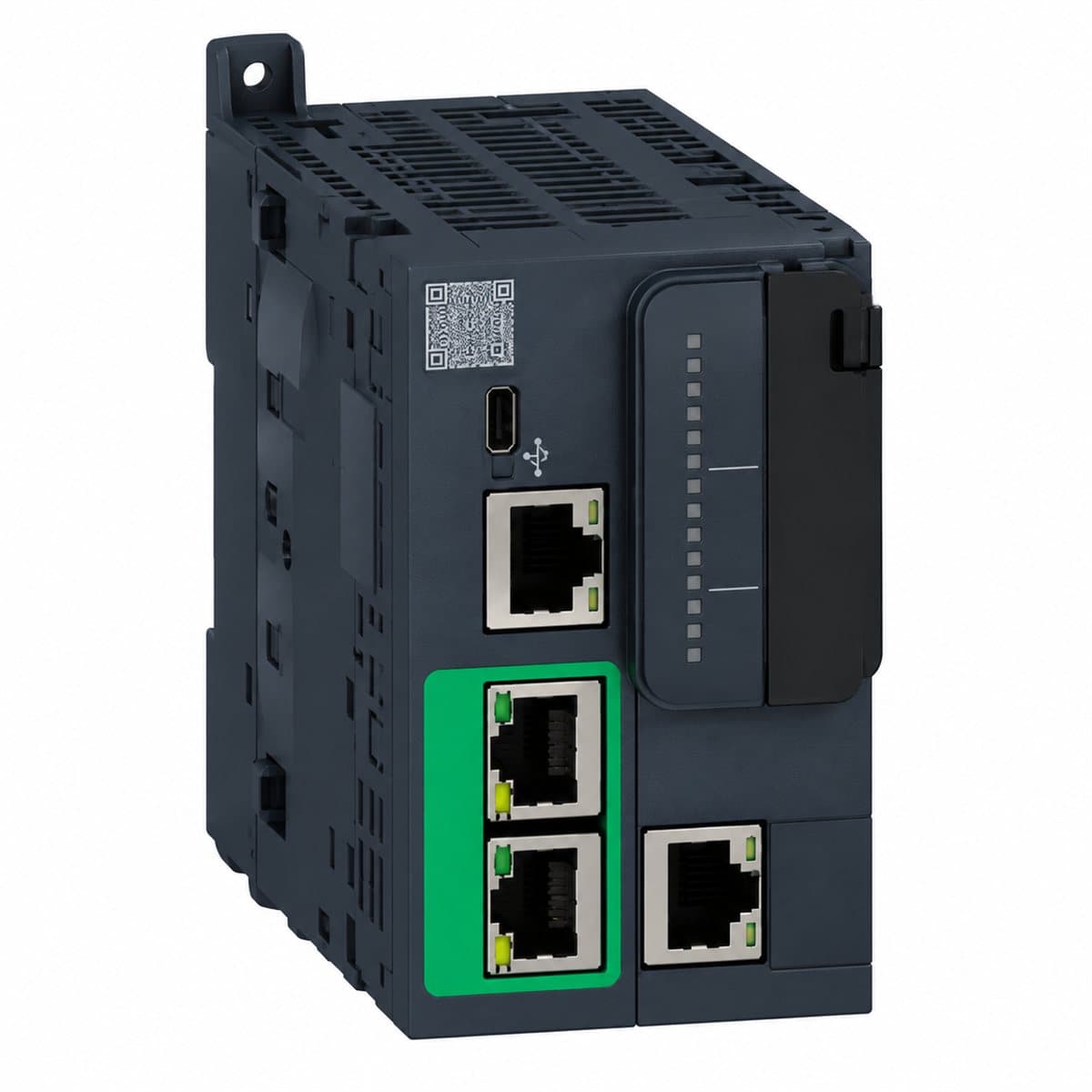 Bộ điều khiển PLC Modicon M251 Schneider trên nền trắng, ảnh sản phẩm chính diện