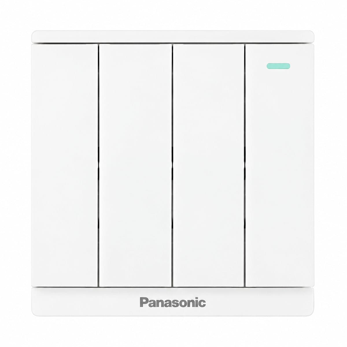 Bộ 4 công tắc C, 2 chiều, dạ quang Moderva Panasonic trên nền trắng, ảnh sản phẩm chính diện