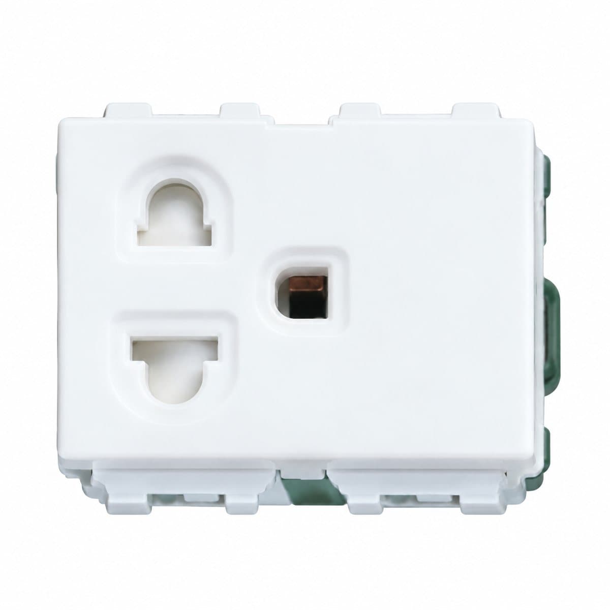 Ổ cắm đơn có màn che và dây nối đất Full Color Wide Panasonic trên nền trắng, ảnh sản phẩm chính diện