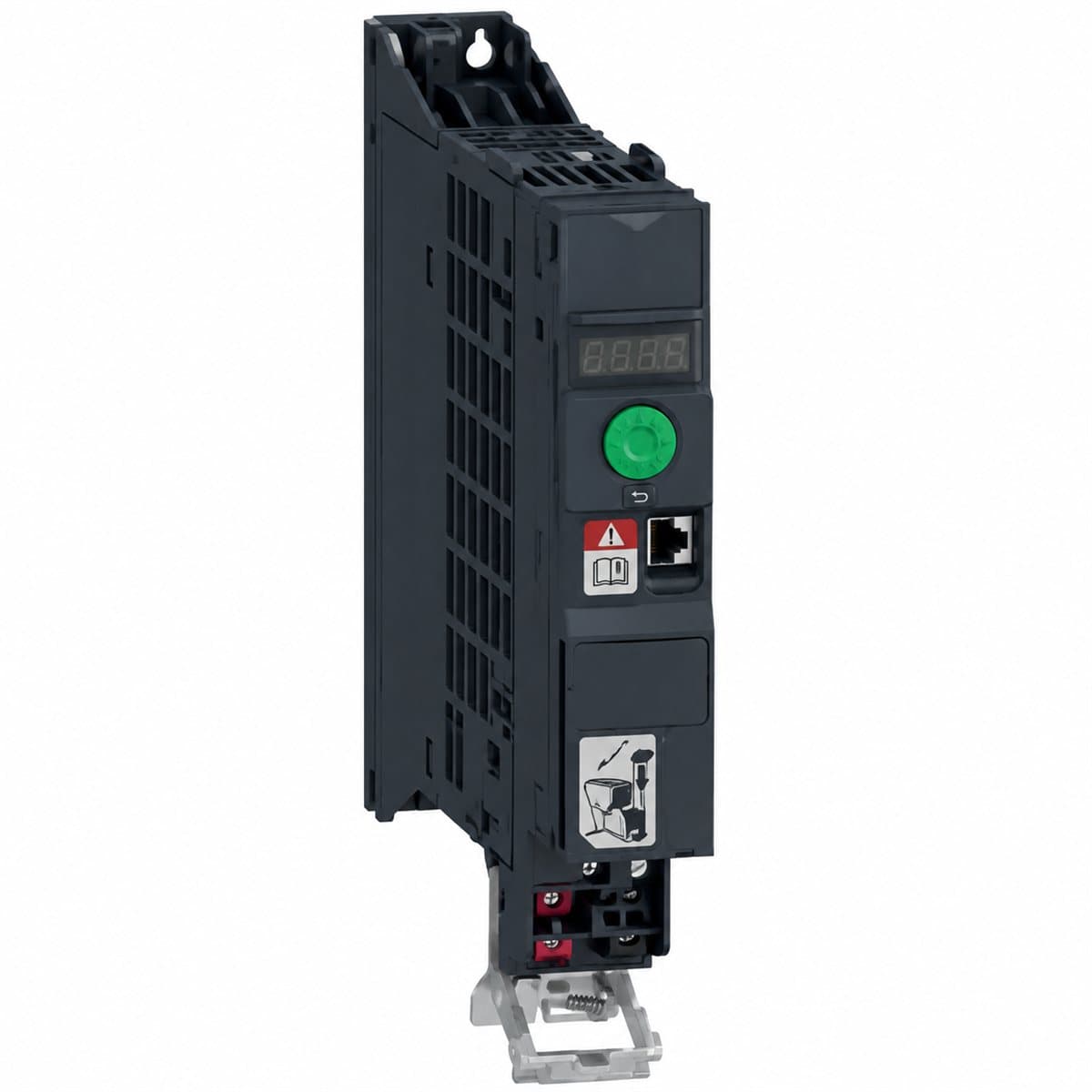 Biến tần Altivar Machine ATV320 Book Schneider trên nền trắng, ảnh sản phẩm chính diện