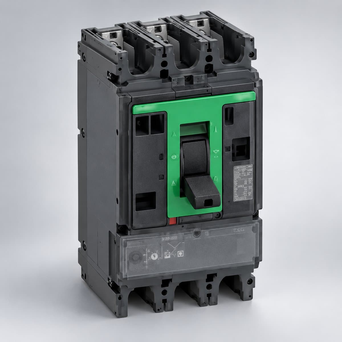 MCCB ComPacT NSX B/F loại cố định Schneider chụp góc nghiêng 3/4, thấy rõ mặt và cạnh bên
