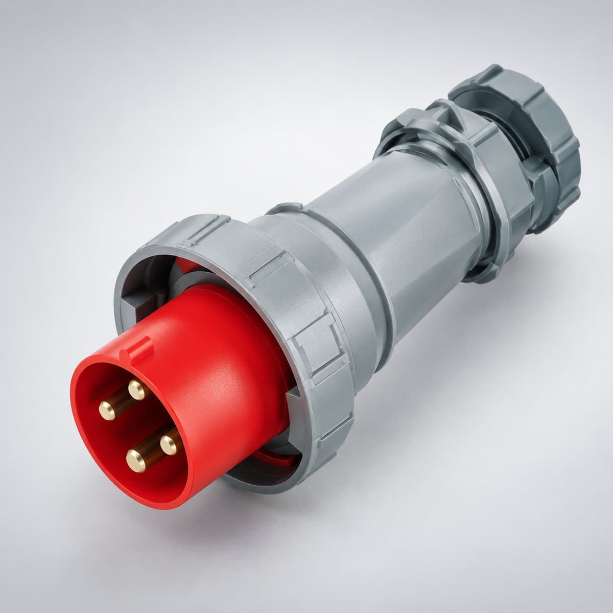 Ổ cắm, phích cắm công nghiệp Nanoco Panasonic chụp góc nghiêng 3/4, thấy rõ mặt và cạnh bên