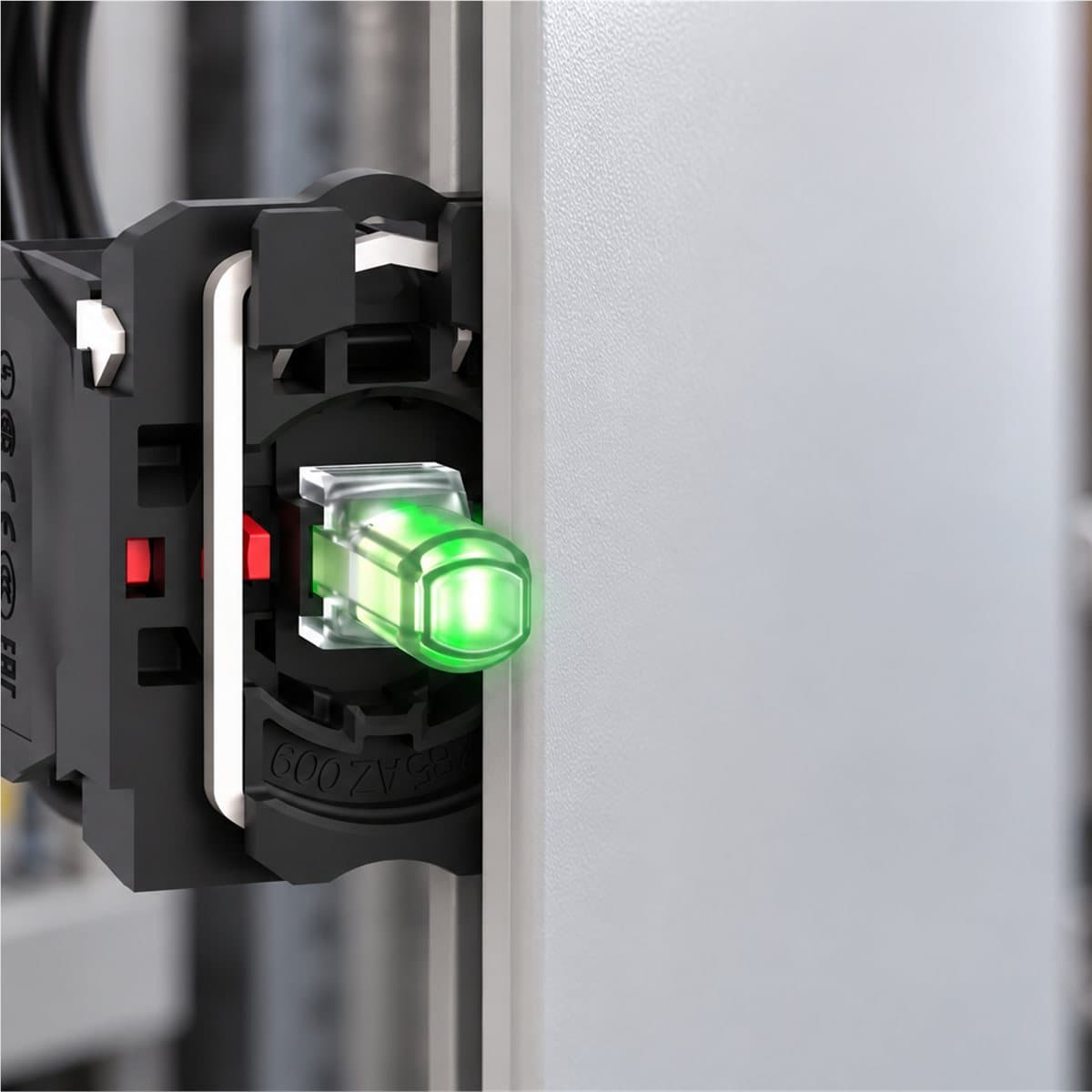 Thân nút nhấn đèn LED Harmony XB5 Schneider đã lắp đặt trong nhà