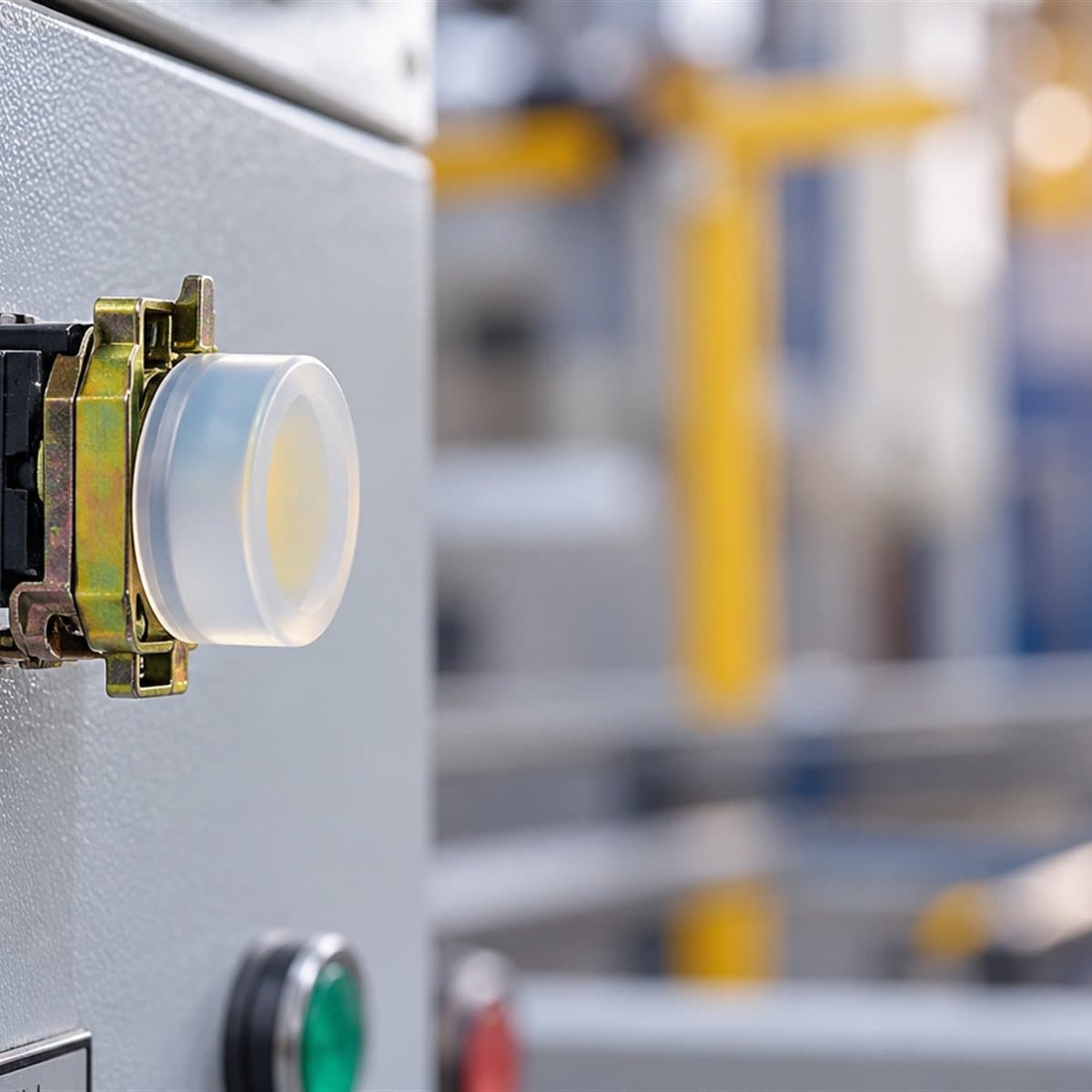 Nút nhấn phẳng chụp silicon trọn bộ Harmony XB4 Schneider đã lắp đặt trong nhà