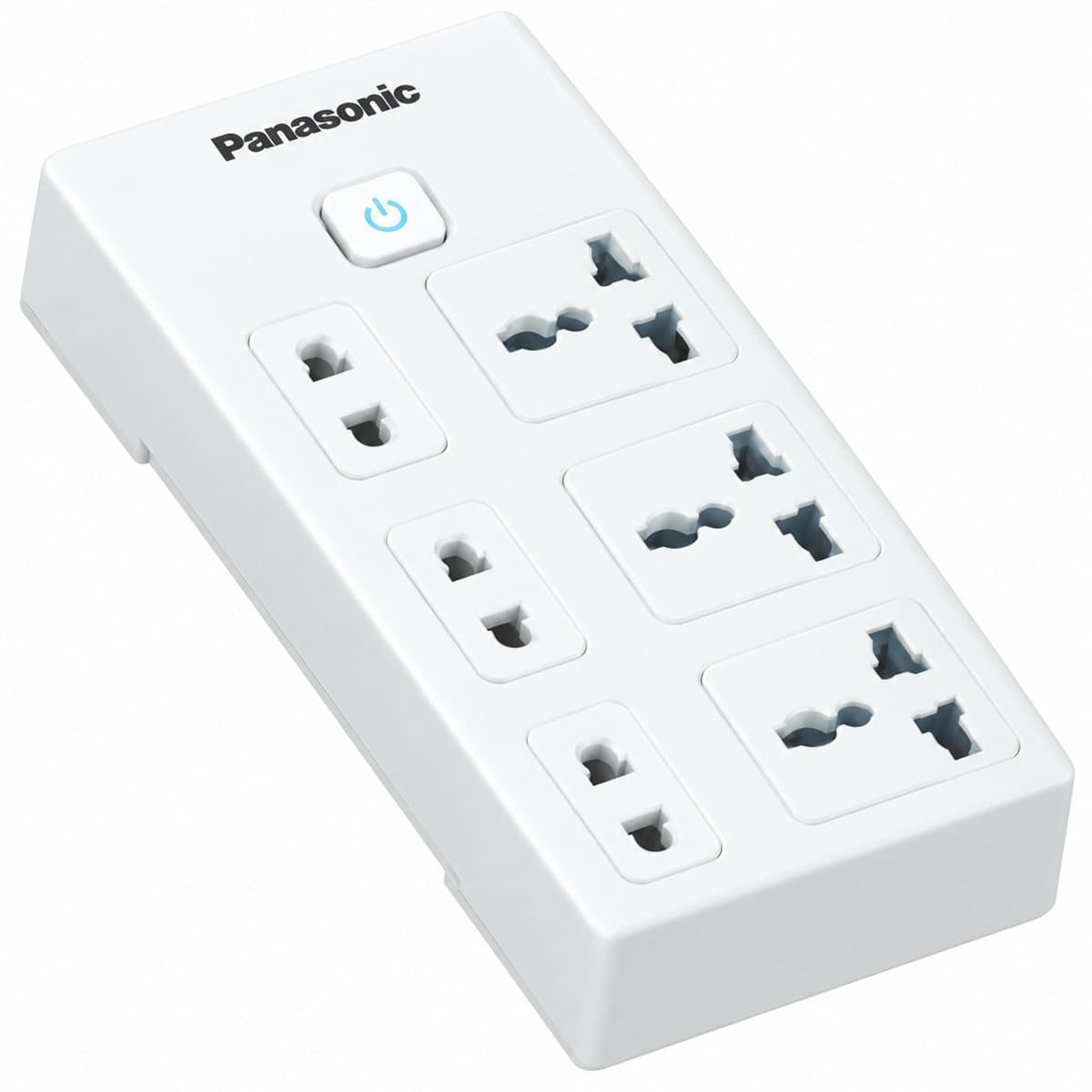 Ổ cắm có dây 3 ổ đa năng + 3 ổ 2 chấu + 1 công tắc Panasonic trên nền trắng, ảnh sản phẩm chính diện