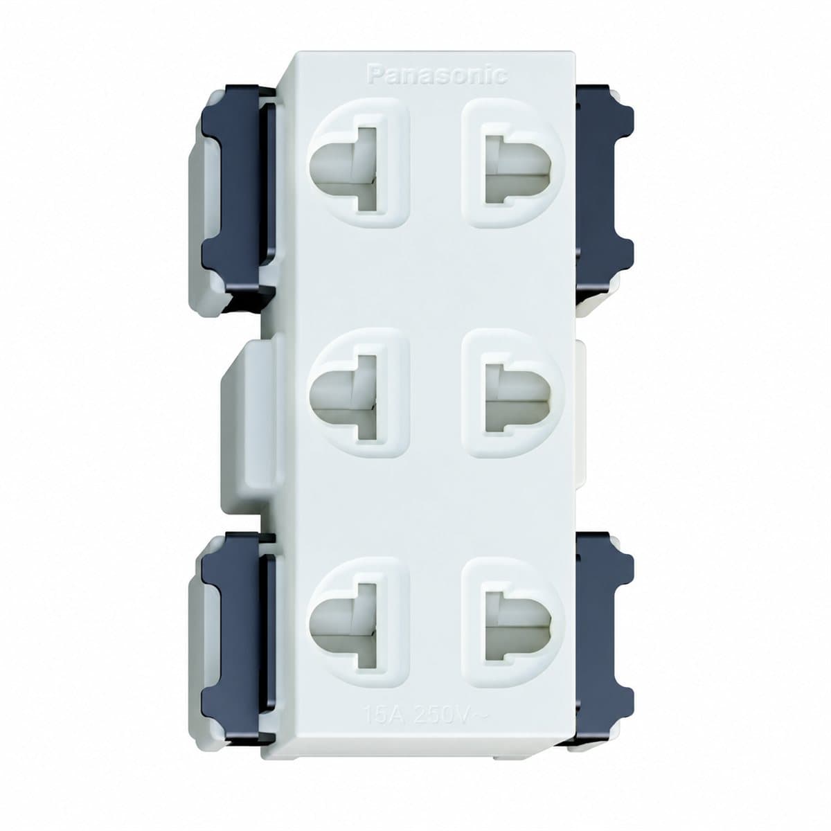 Bộ 3 ổ cắm 2 chấu có màn che, Bắt vít Full Color Wide Panasonic trên nền trắng, ảnh sản phẩm chính diện