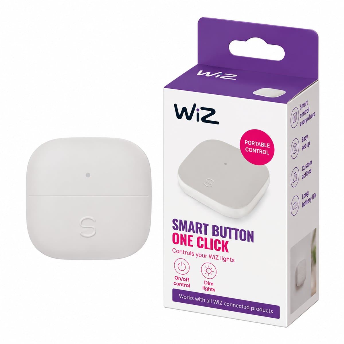 Nút bấm thông minh WiZ Portable Button trên nền trắng, ảnh sản phẩm chính diện