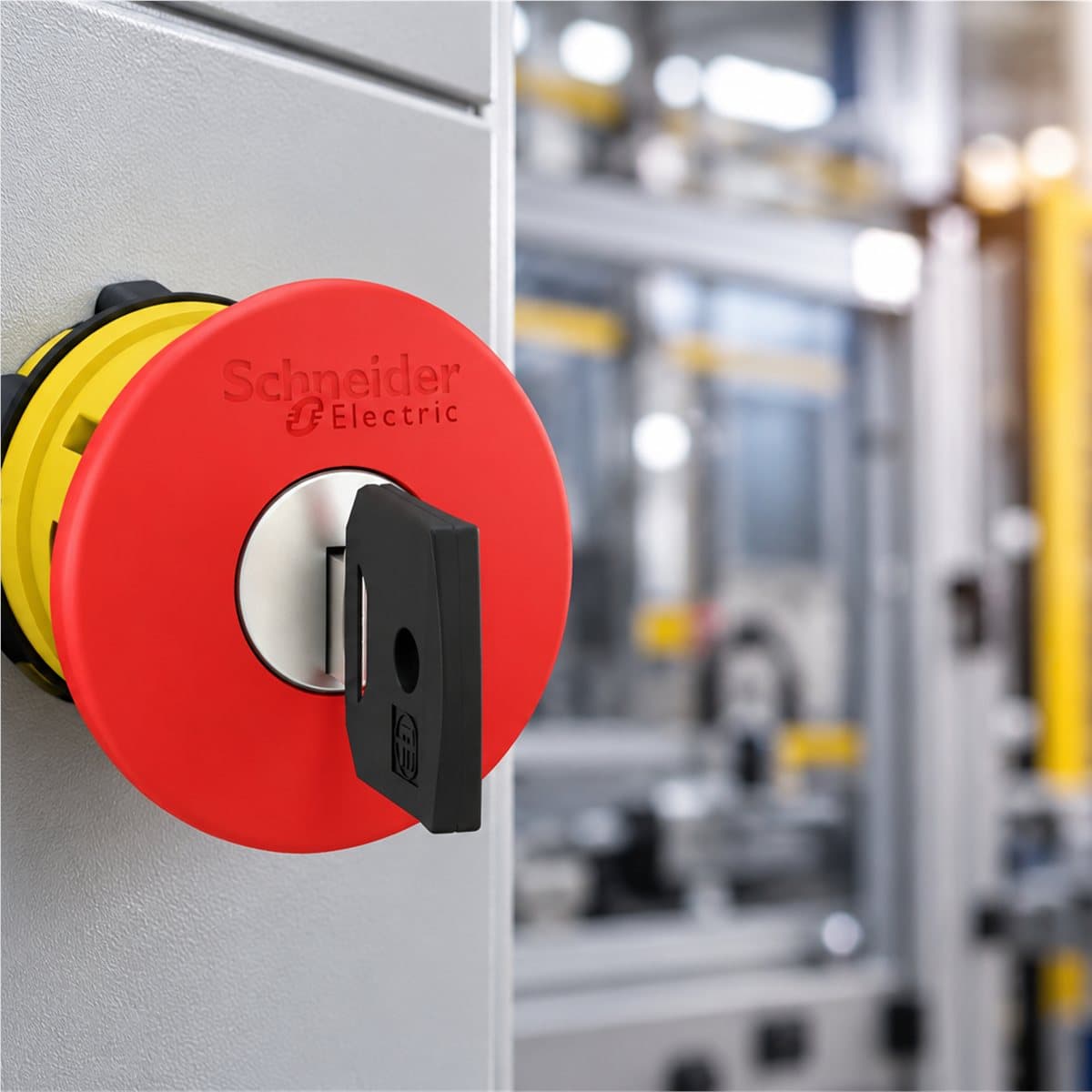 Đầu nút dừng khẩn nhả bằng chìa Harmony XB5 Schneider đã lắp đặt trong nhà