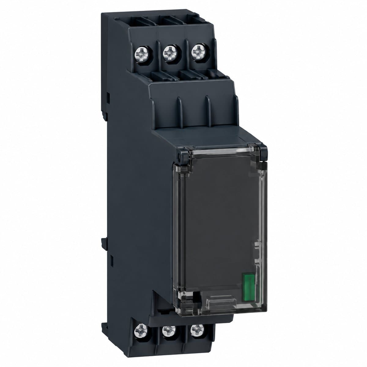 Rơ le giám sát Harmony RM22 Schneider trên nền trắng, ảnh sản phẩm chính diện