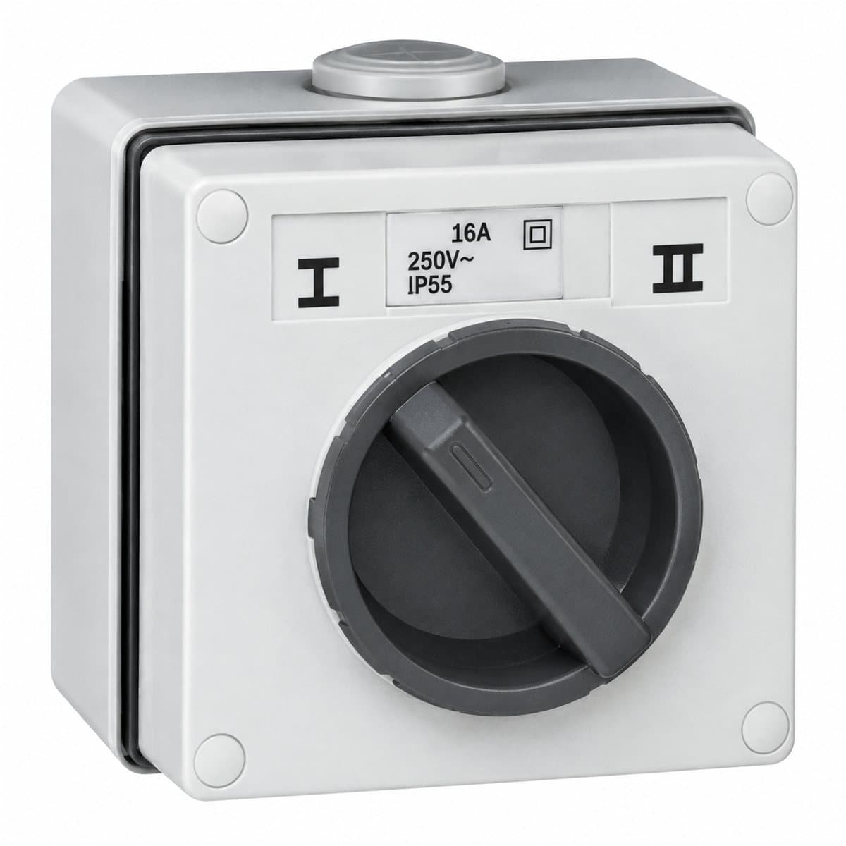Công tắc có hộp chống nước S56 Schneider trên nền trắng, ảnh sản phẩm chính diện