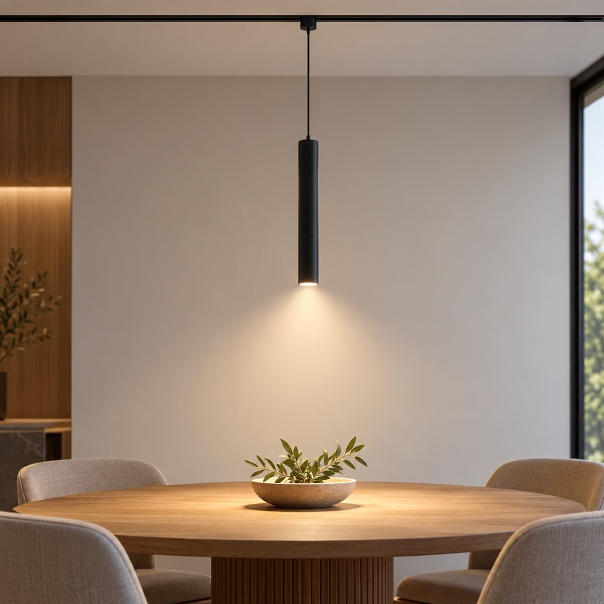Đèn thả ray nam châm 7W 36° Tunable white Lumi đã lắp đặt, đang chiếu sáng