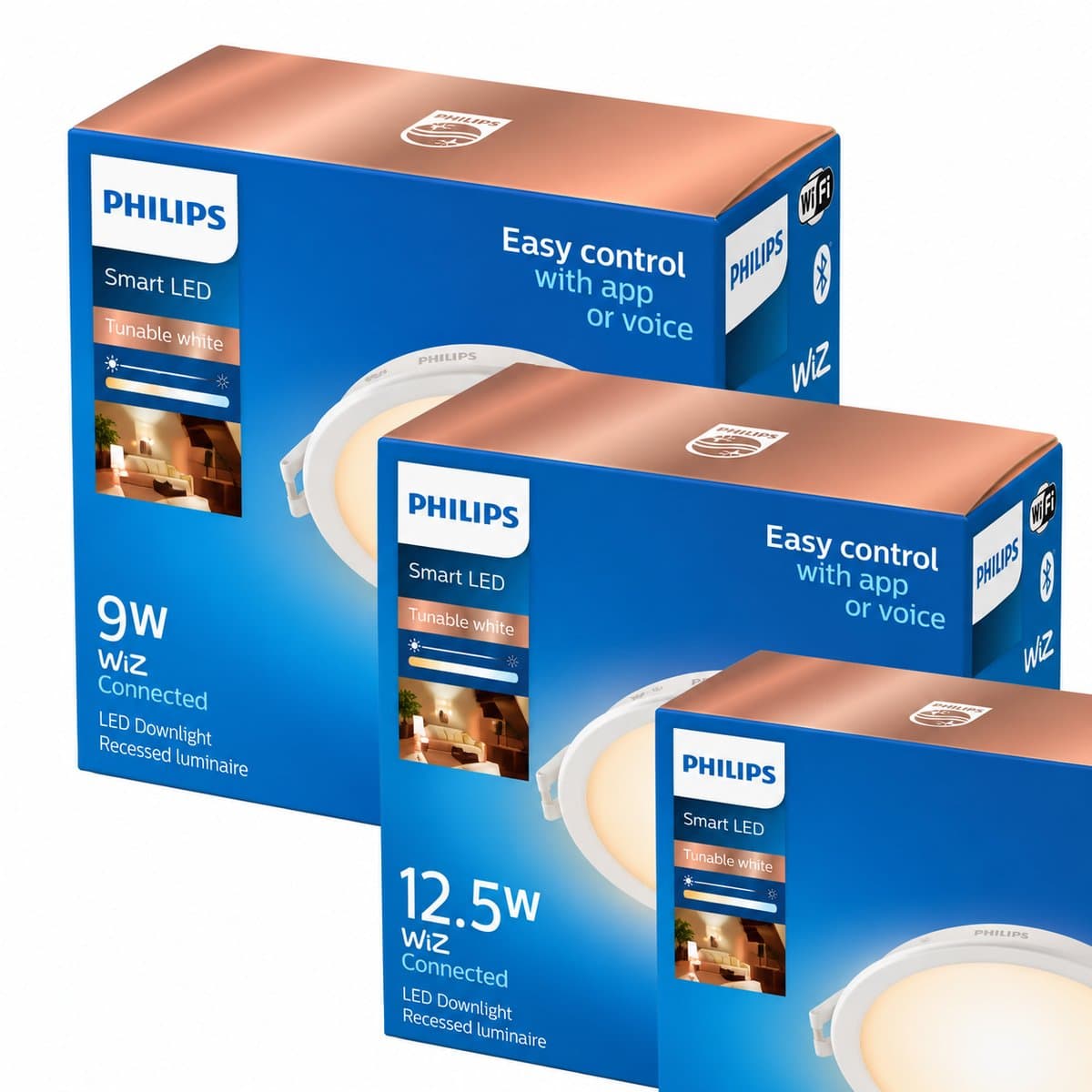 Đèn âm trần thông minh WiZ Tunable White trên nền trắng, ảnh sản phẩm chính diện