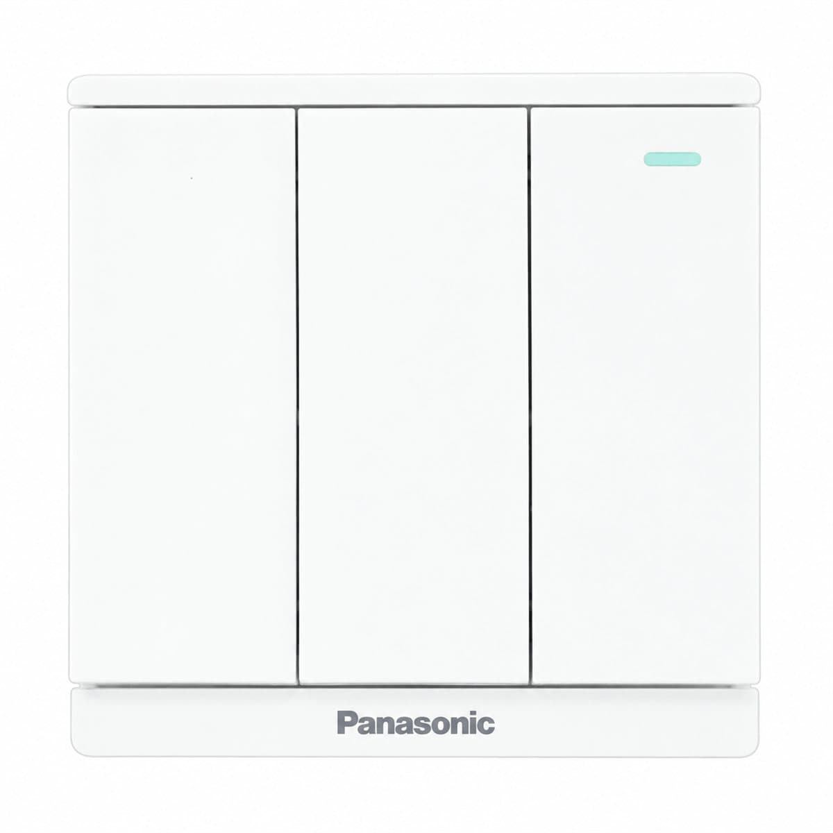 Bộ 3 công tắc B, 1 chiều, dạ quang Moderva Panasonic trên nền trắng, ảnh sản phẩm chính diện