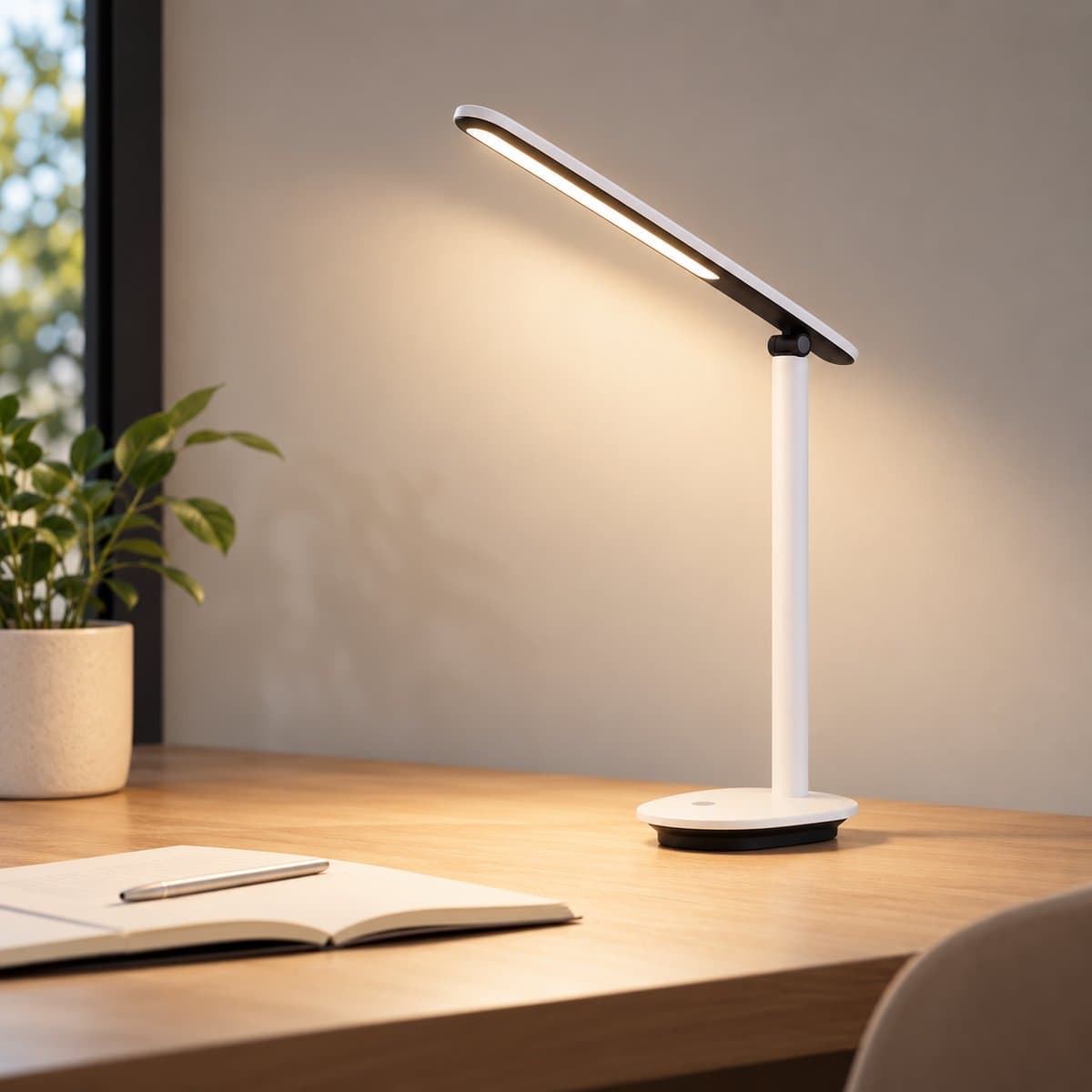Đèn bàn LED Ivory DSK203 Philips đã lắp đặt, đang chiếu sáng