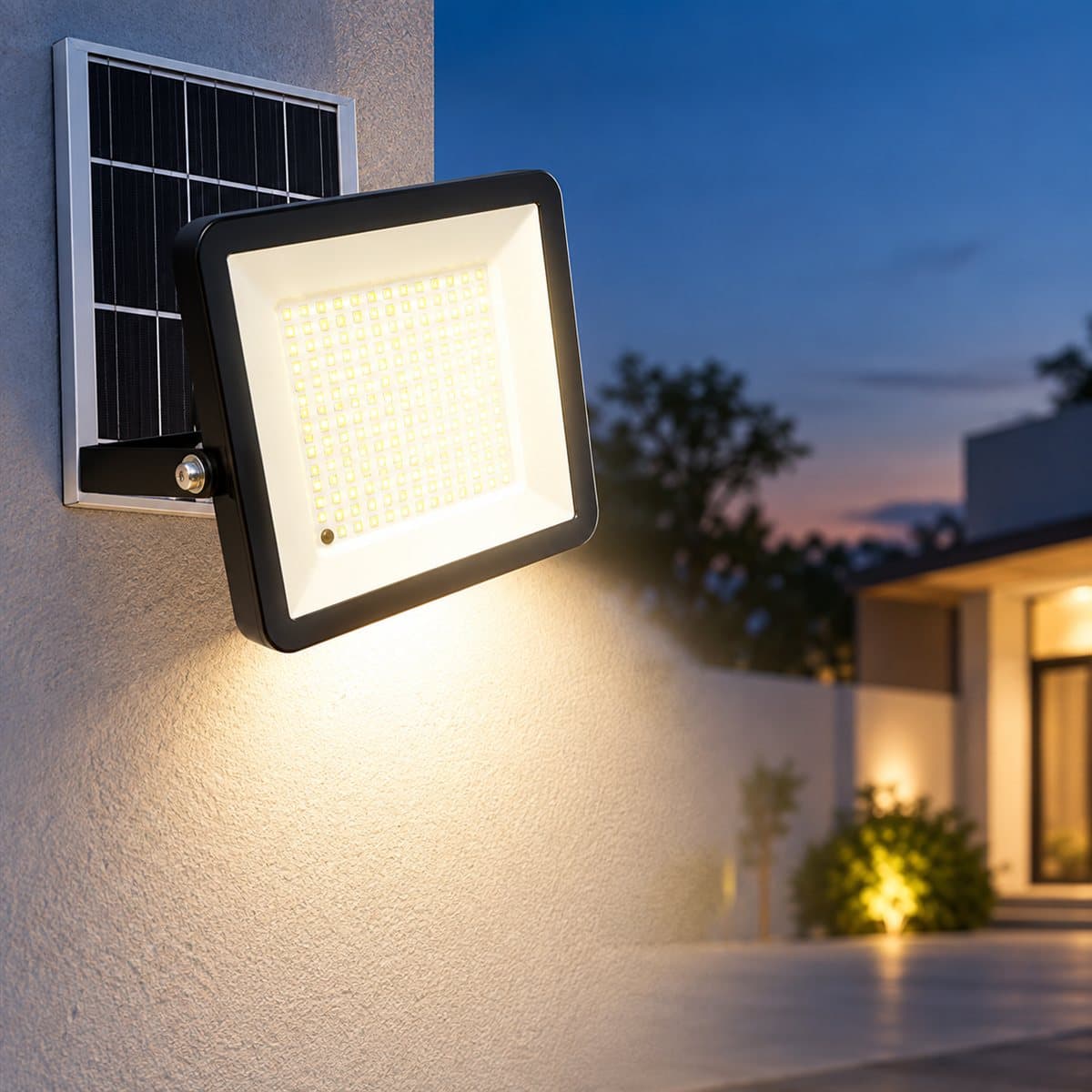 Đèn pha solar Sunny Series Panasonic đã lắp đặt, đang chiếu sáng