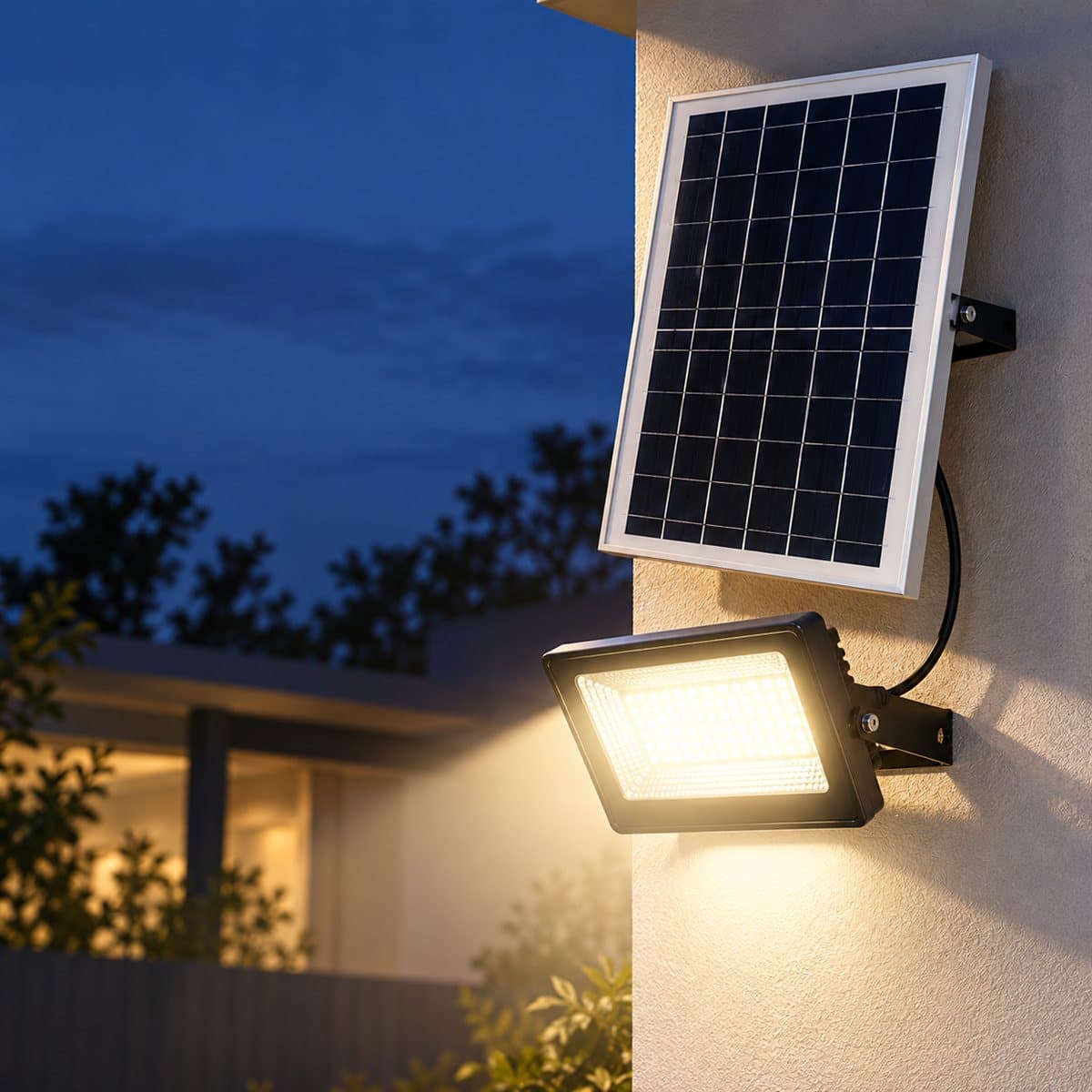 Đèn pha solar NLFS Panasonic đã lắp đặt, đang chiếu sáng