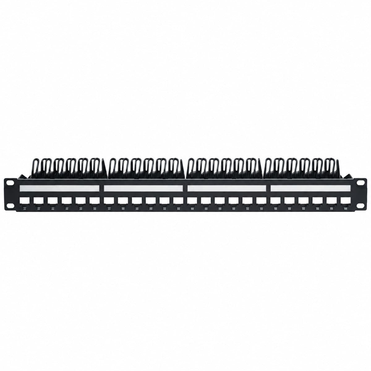Thanh đấu nối 24 cổng Cat5e/Cat6 Legrand trên nền trắng, ảnh sản phẩm chính diện