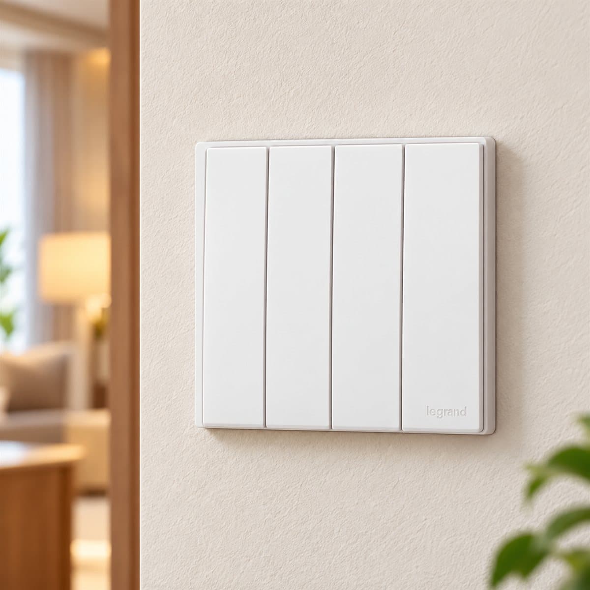 Công tắc bốn 2 chiều Obria Legrand đã lắp đặt trong nhà