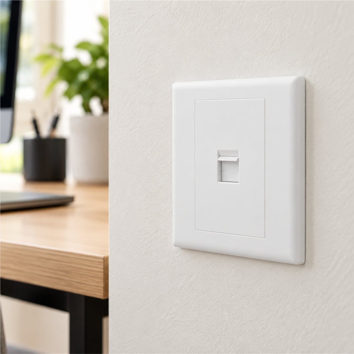 Ổ cắm mạng cat5e đơn Eloé Legrand đã lắp đặt trong nhà