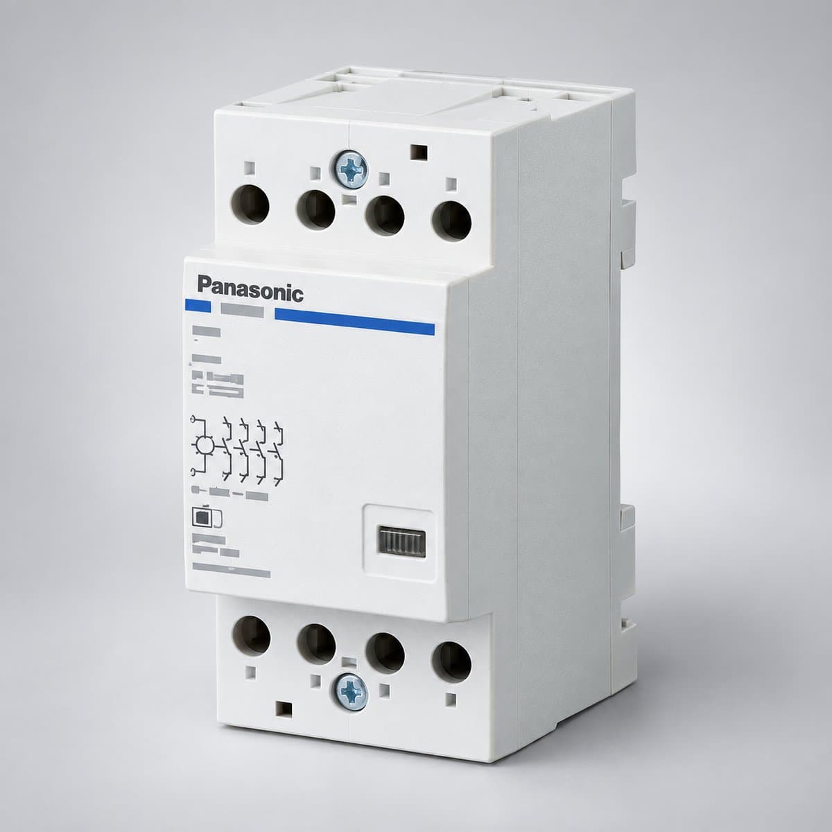 Thiết bị chống sét SPD, khởi động từ DIN, tủ điện âm tường Panasonic chụp góc nghiêng 3/4, thấy rõ mặt và cạnh bên