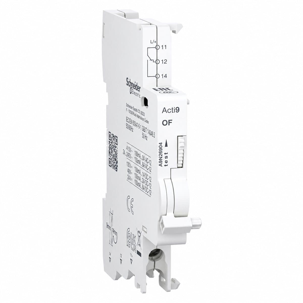 Tiếp điểm phụ & báo lỗi cho Acti9 C60H-DC, C120 Schneider trên nền trắng, ảnh sản phẩm chính diện
